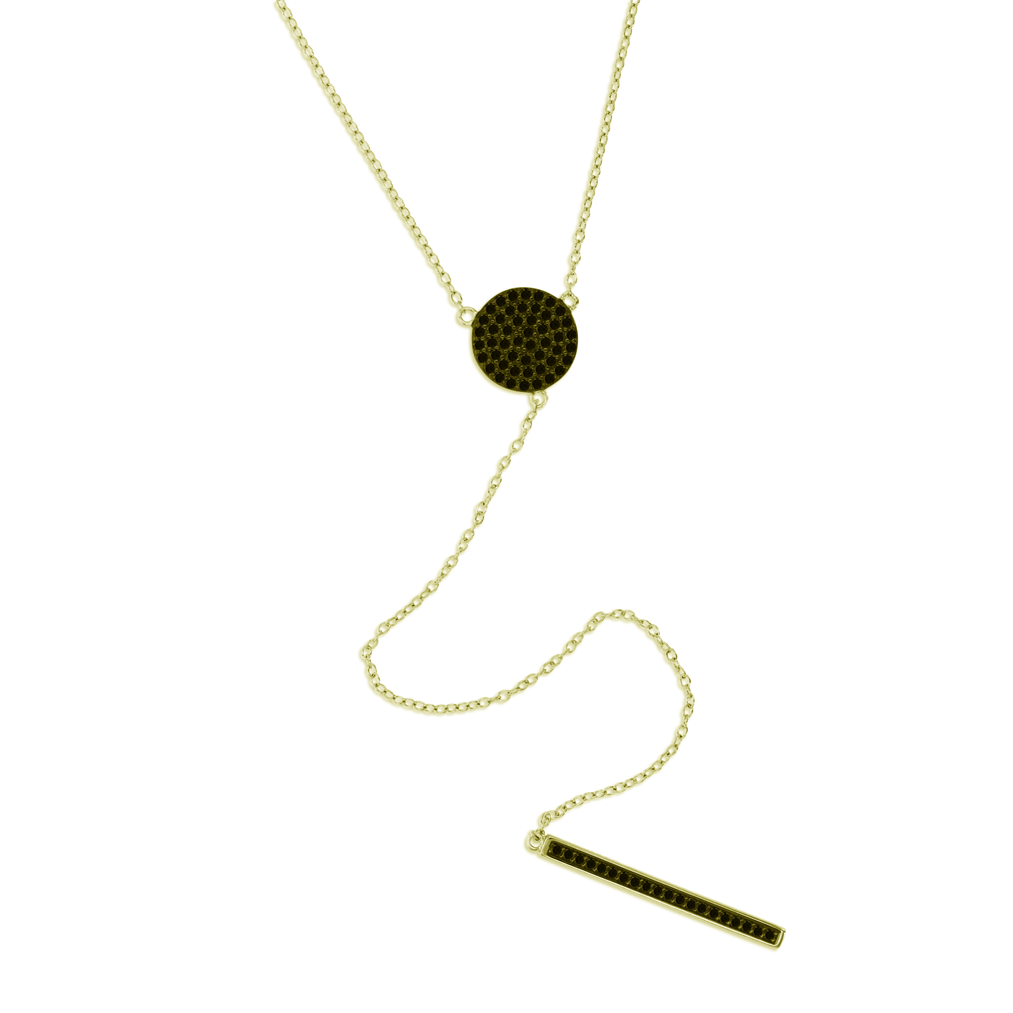 Sterling Silver Yellow 1M 17MM Polished Black Spinel Pave Dangling Bar 'Y' 18+2'' Necklace