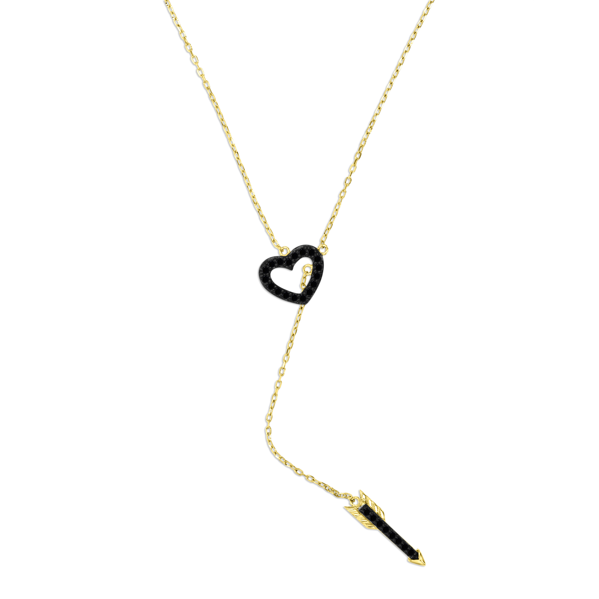 Sterling Silver Yellow 9MM Polished Black Spinel Cut Out Heart 'Y' 18+2'' Necklace