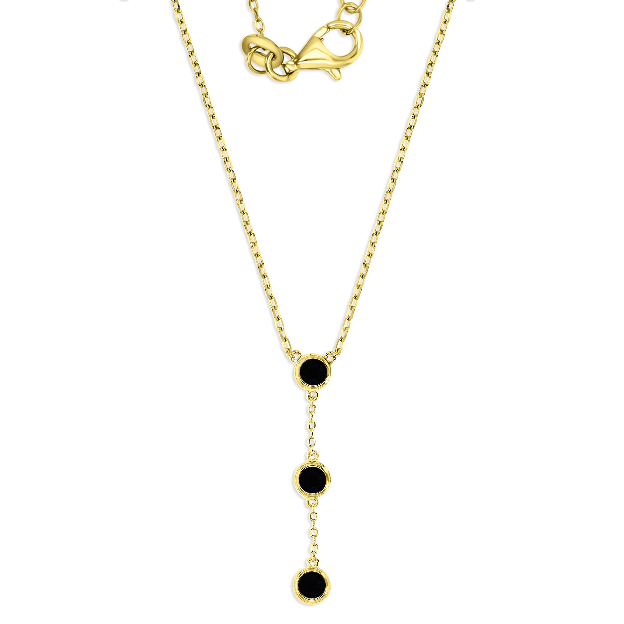 Sterling Silver Yellow 35MM Polished Black Spinel Bezel 'Y' 18+2'' Necklace