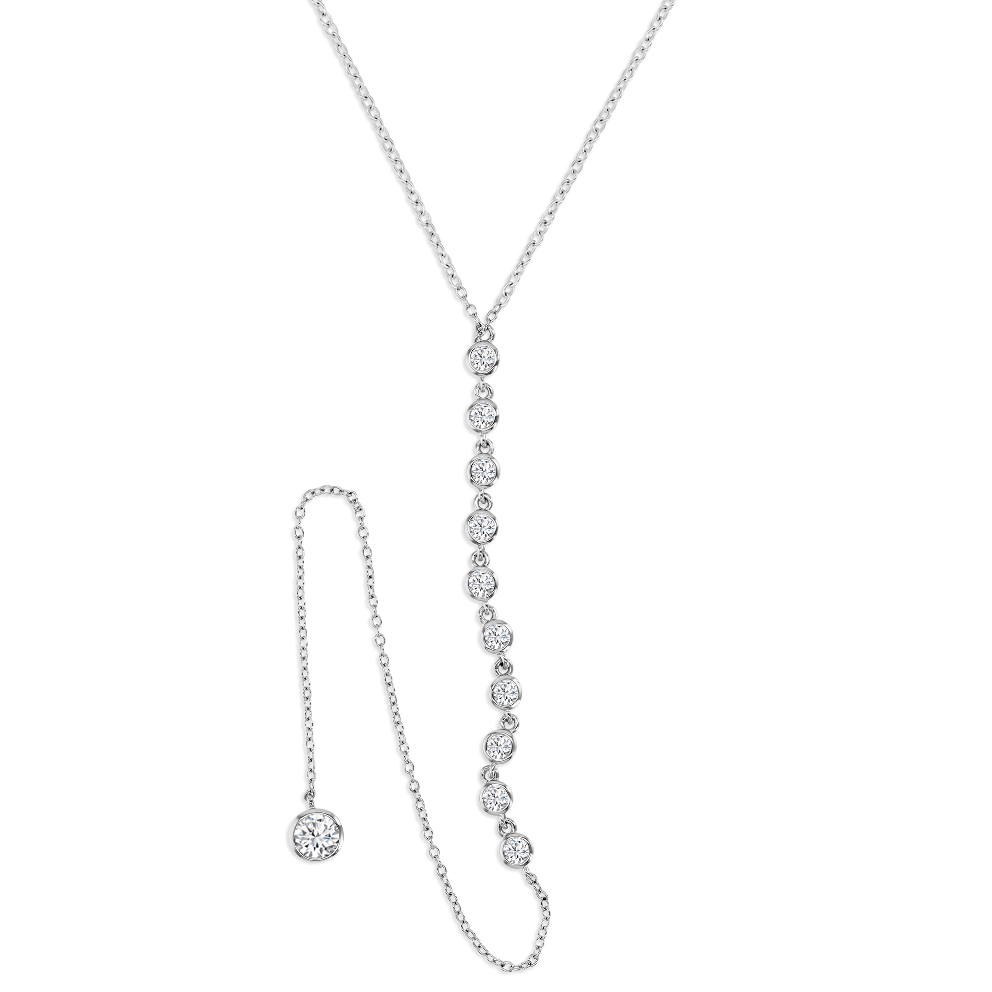 Sterling Silver Rhodium 4MM Polished White CZ Dangling Bezel 'Y'  18+2'' Necklace