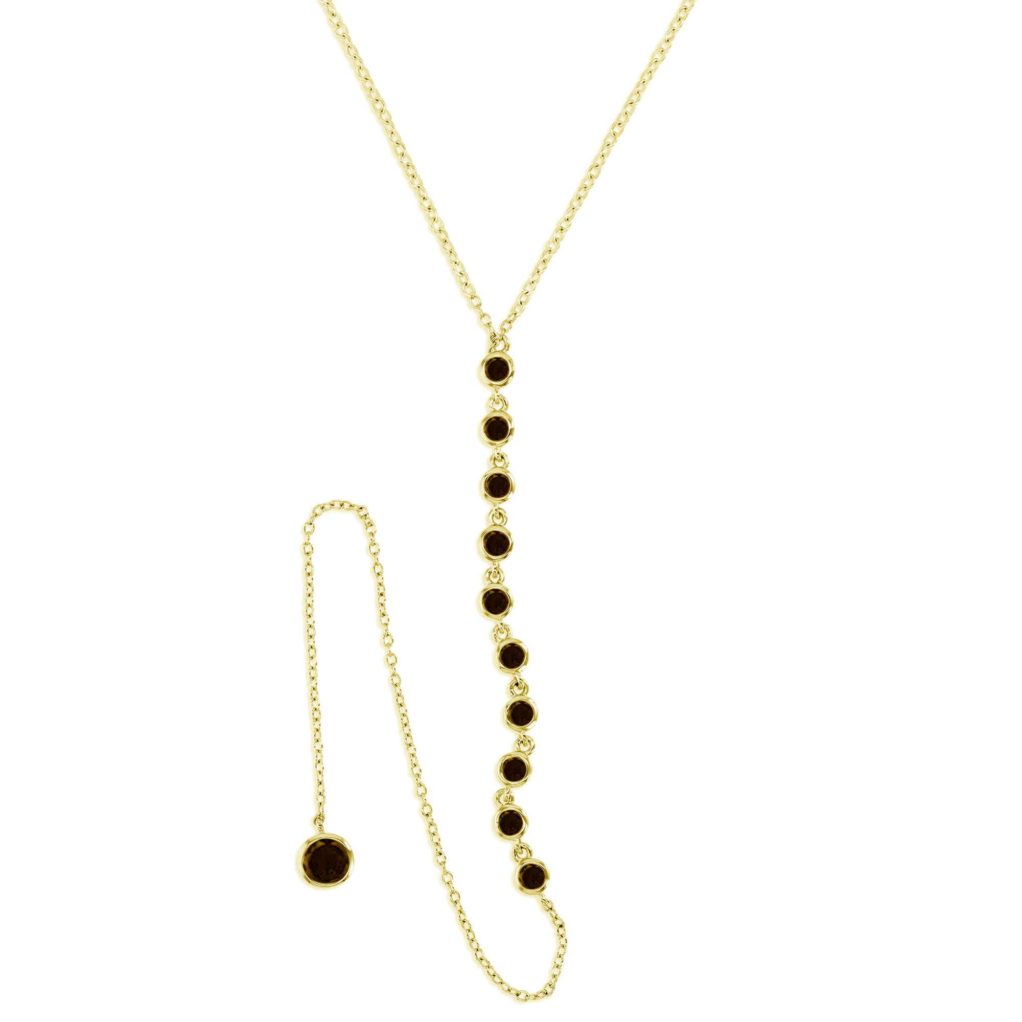 Sterling Silver Yellow 4MM Polished Black Spinel  Dangling Bezel 'Y'  18+2'' Necklace