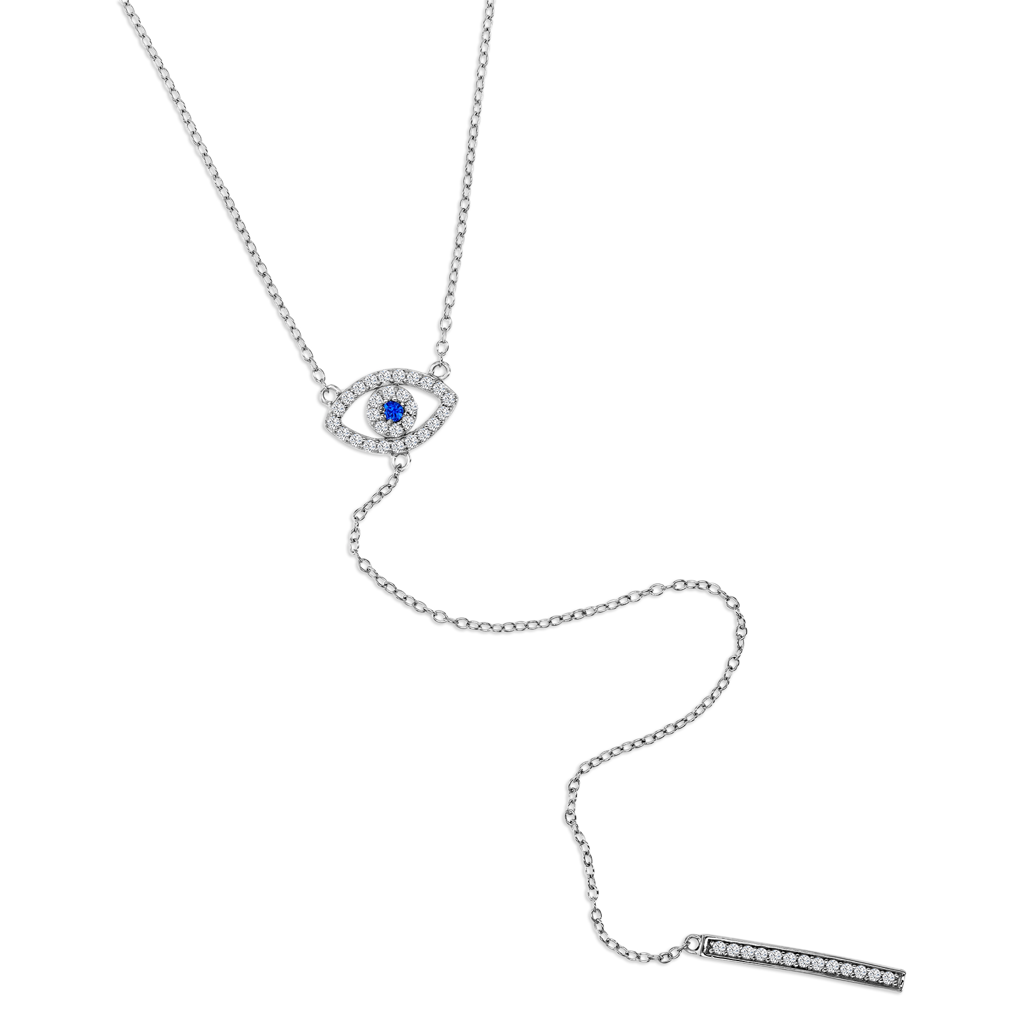 Sterling Silver Rhodium 7MM Polished Cr Spinel #113 & White CZ Evil Eye 'Y' 18+2 Necklace