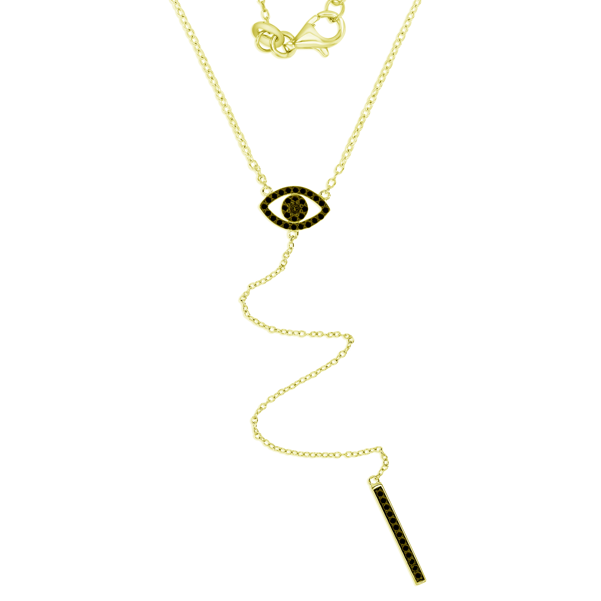 Sterling Silver Yellow 7MM Polished Cr Spinel #113 & Black Spinel Evil Eye 'Y' 18+2 Necklace