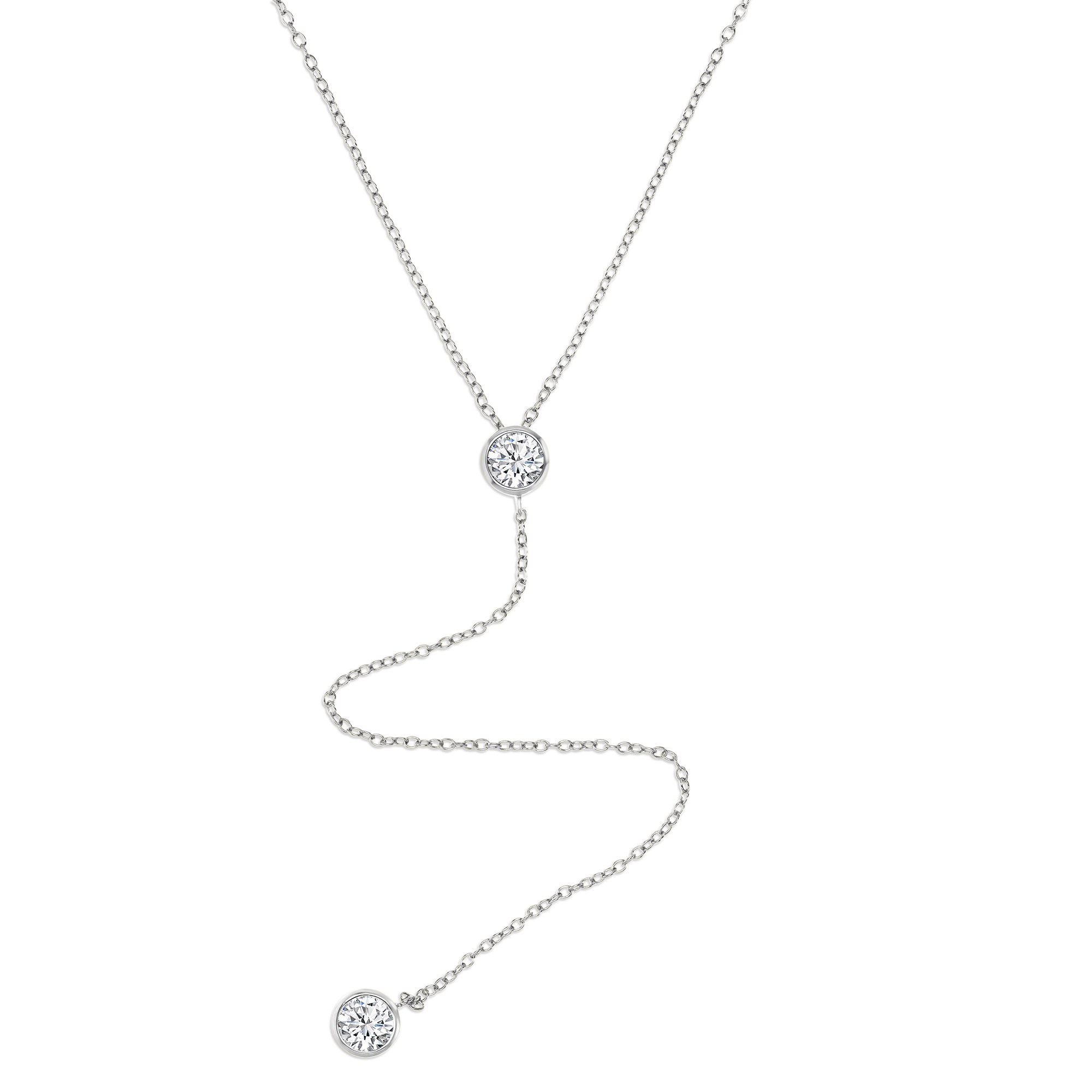Sterling Silver Rhodium 6MM Polished White CZ Bezel 'Y' 18+2'' Necklace