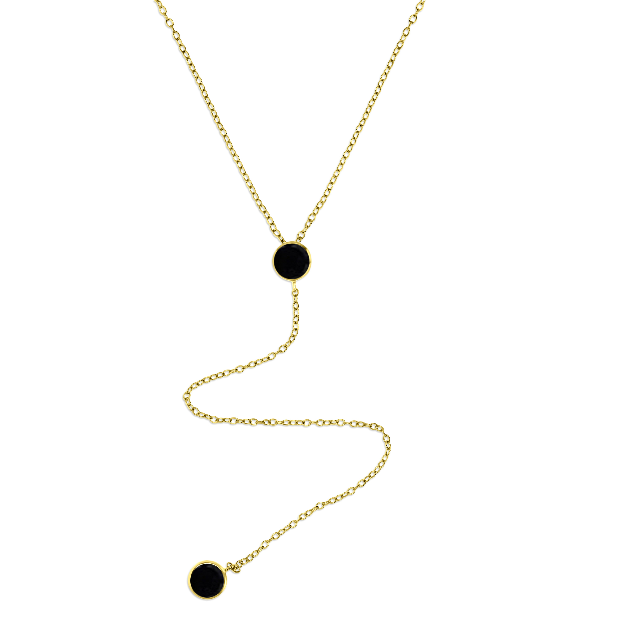Sterling Silver Yellow 6MM Polished Black Spinel Bezel 'Y' 18+2'' Necklace