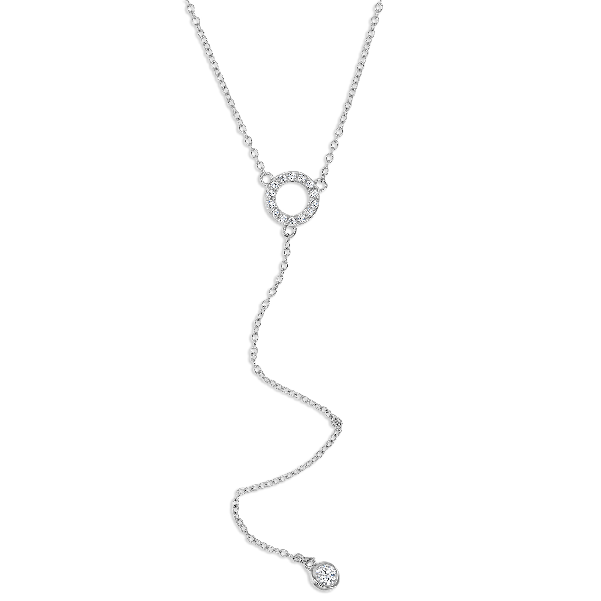 Sterling Silver Rhodium 5MM Polished White CZ Open Circle 'Y' 18+2'' Necklace