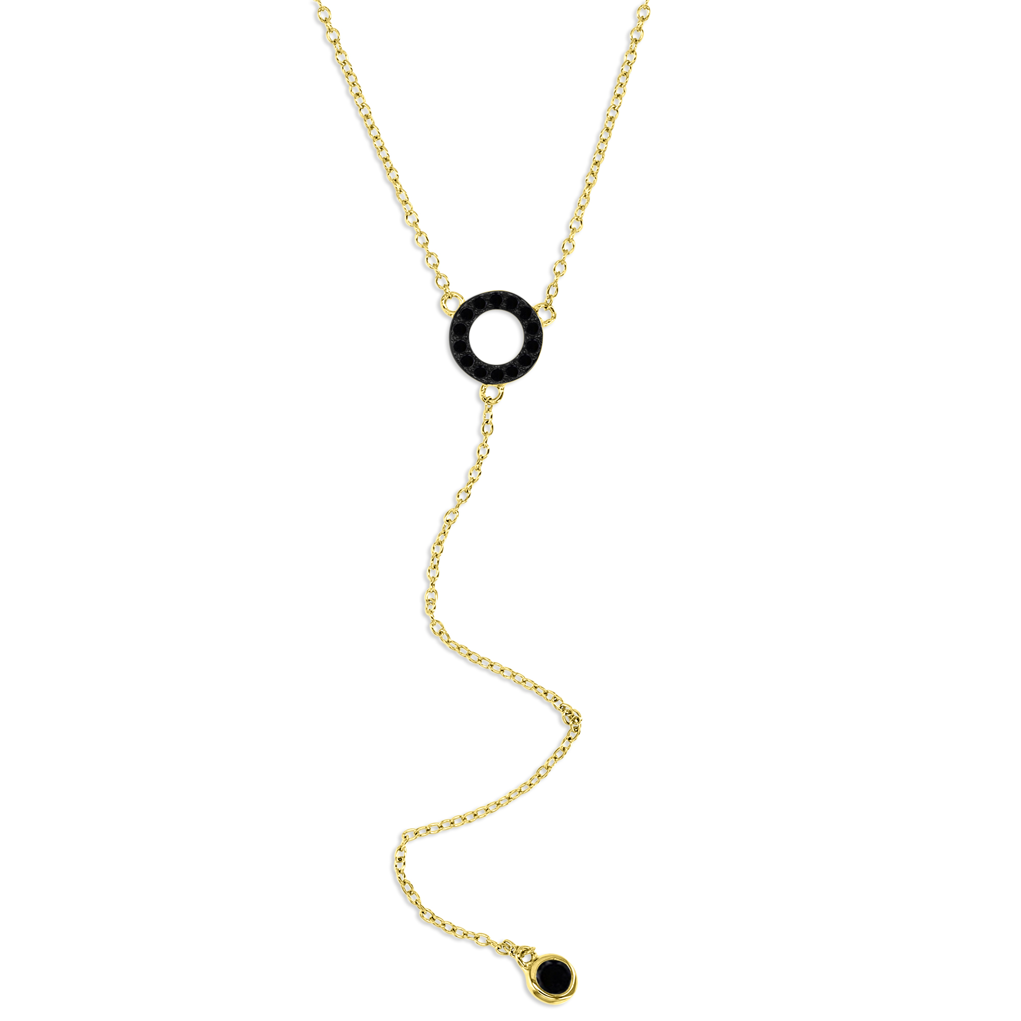 Sterling Silver Yellow 5MM Polished Black Spinel Open Circle 'Y' 18+2'' Necklace