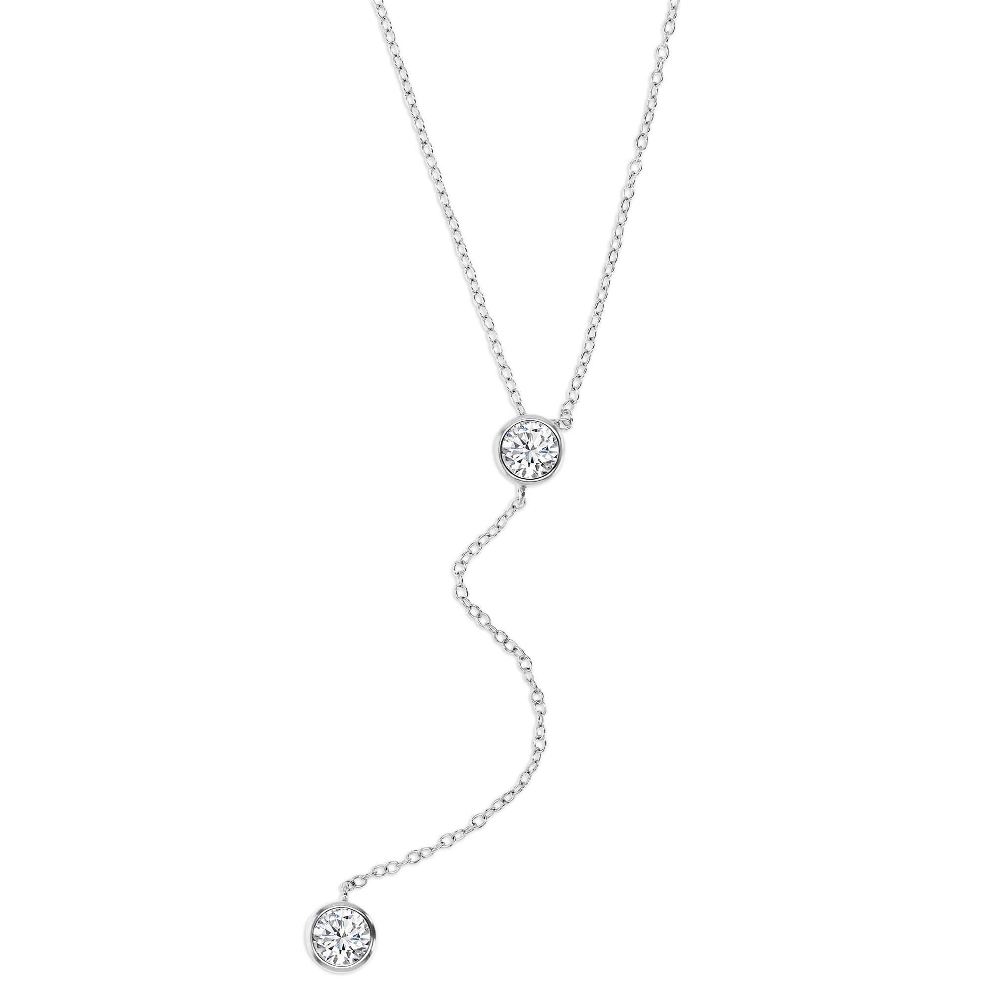 Sterling Silver Rhodium 6MM Polished White CZ 'Y' 18+2'' Necklace