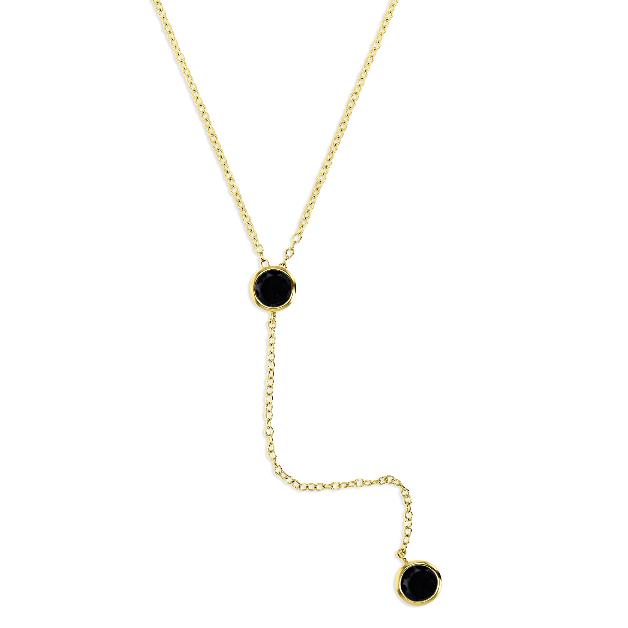 Sterling Silver Yellow 6MM Polished Black Spinel 'Y' 18+2'' Necklace