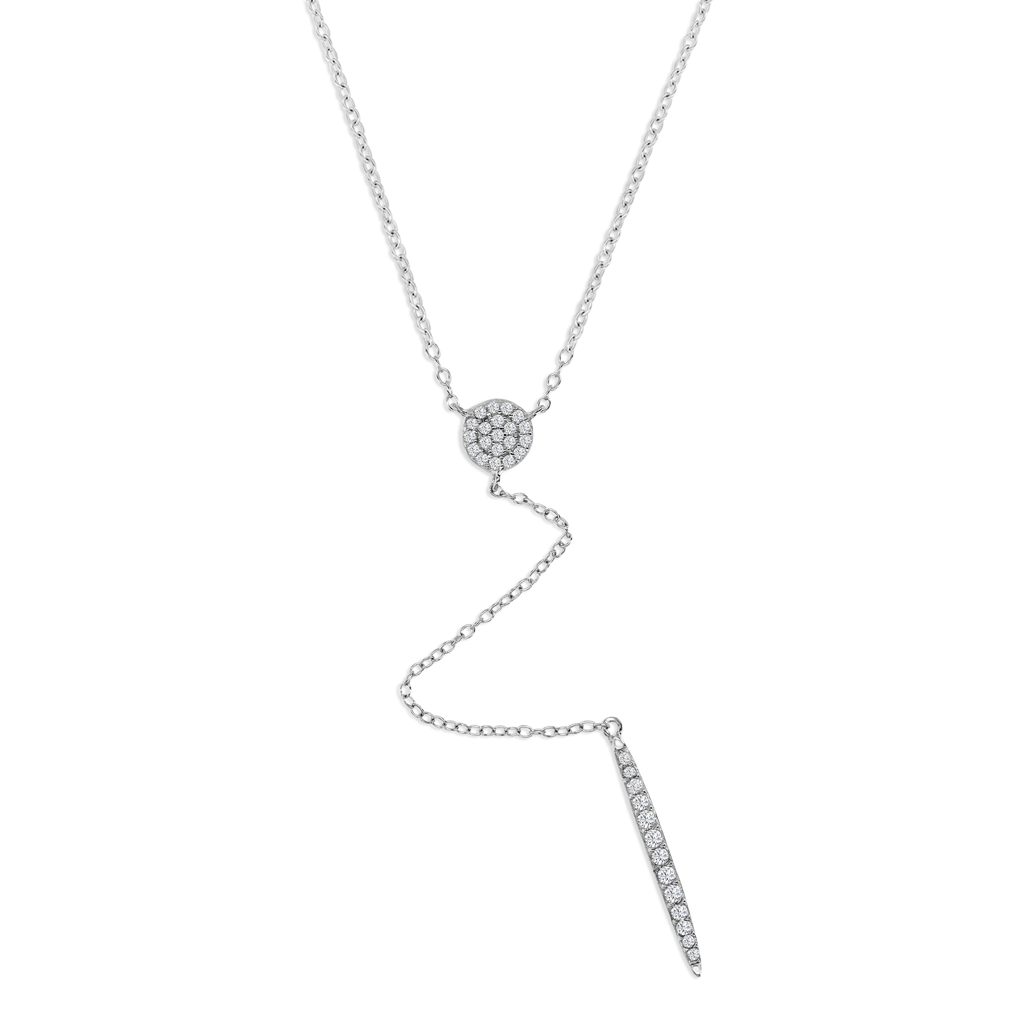 Sterling Silver Rhodium 6MM Polished White CZ Pave 'Y' 18+2 Necklace