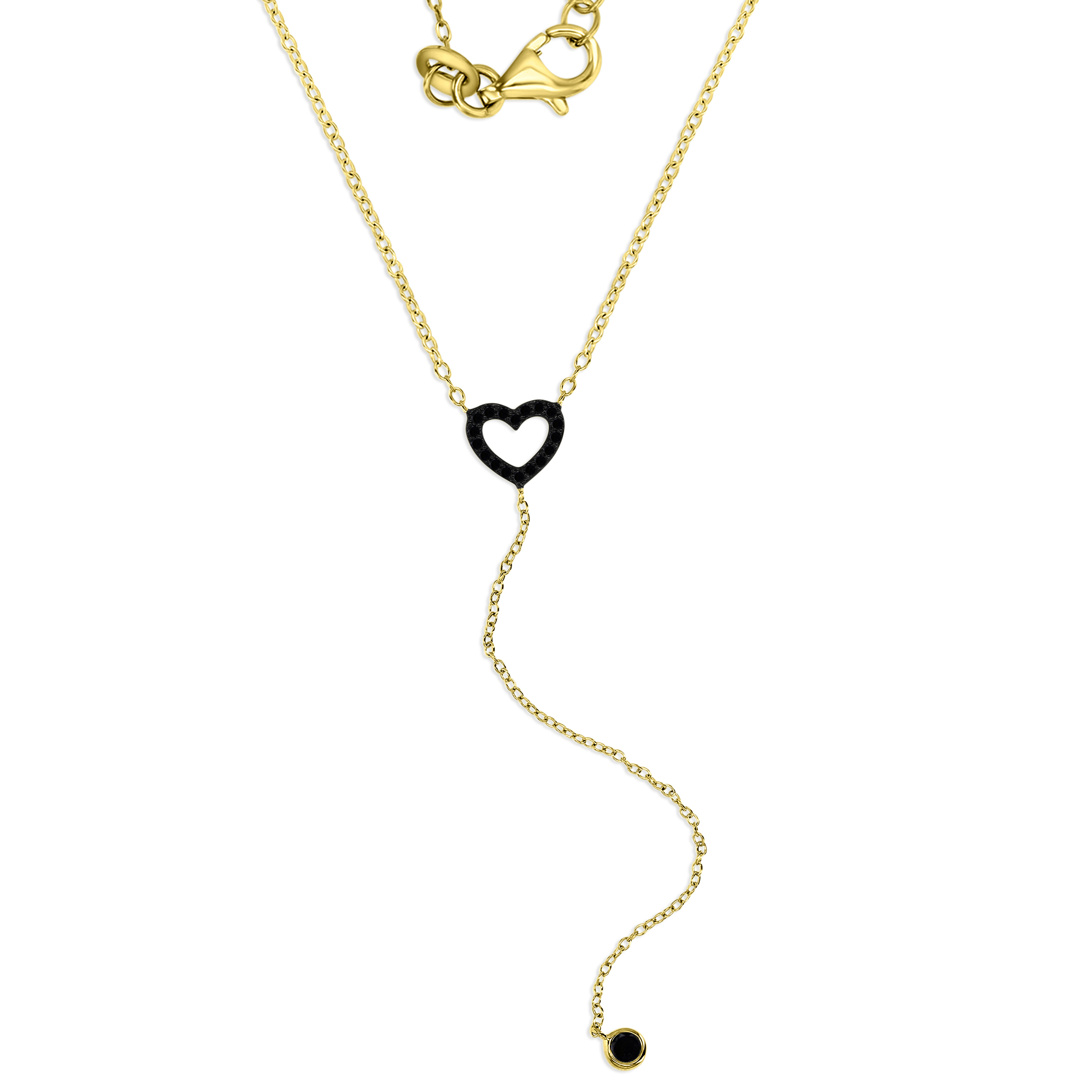 Sterling Silver Yellow 11MM Polished Black Spinel Cut Out Heart 'Y' 18+2'' Necklace