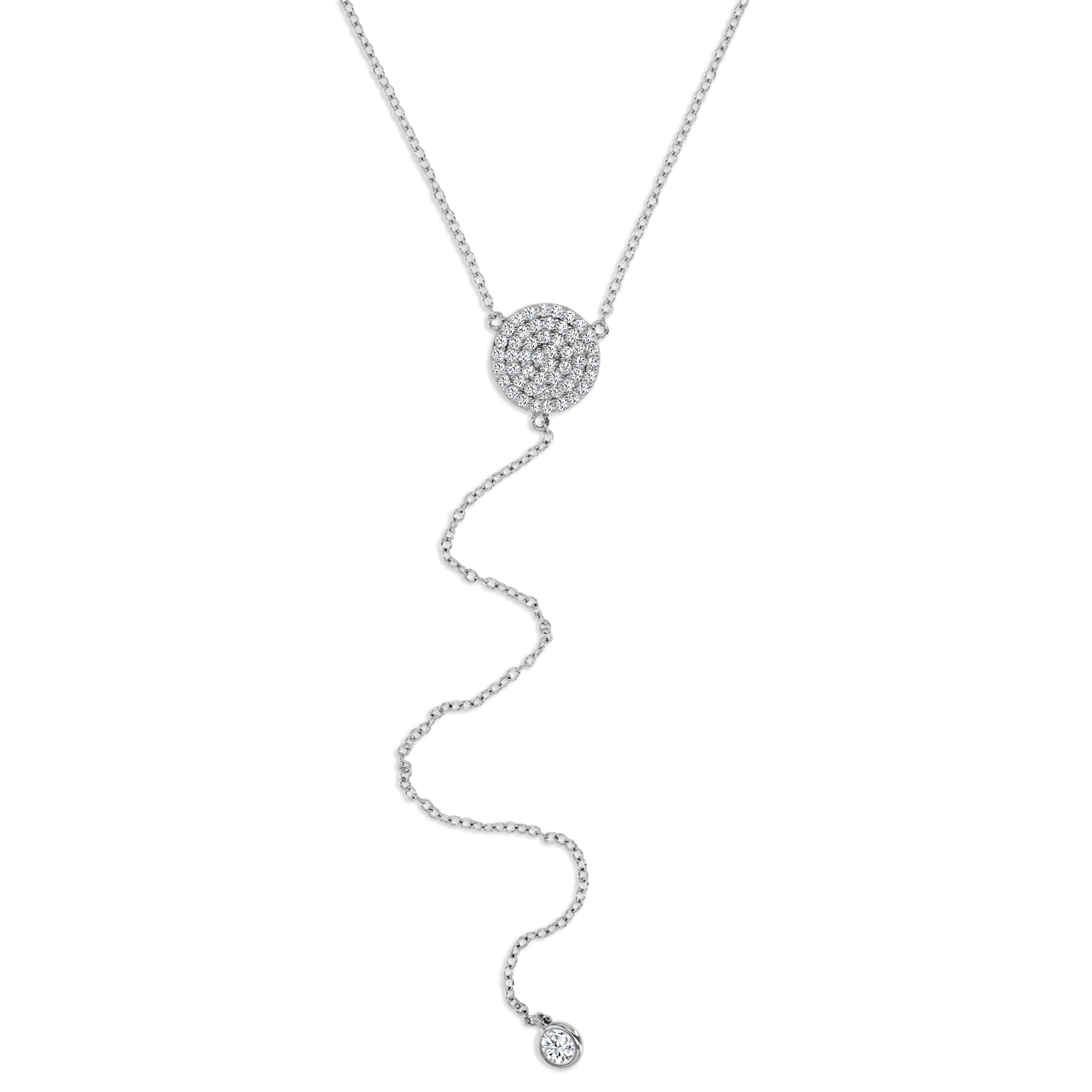 Sterling Silver Rhodium 4MM Polished White CZ Pave Bezel 'Y' 18+2'' Necklace