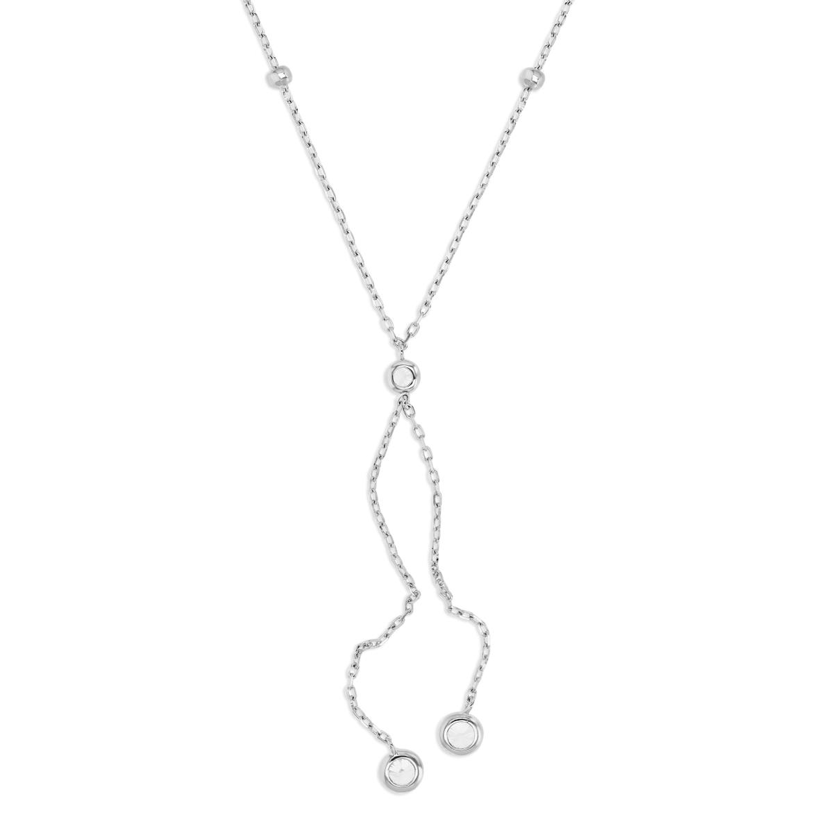 Sterling Silver Rhodium 7 MM Polished Whitw CZ Double Bezel Dangling 'Y' 18+2'' Necklace