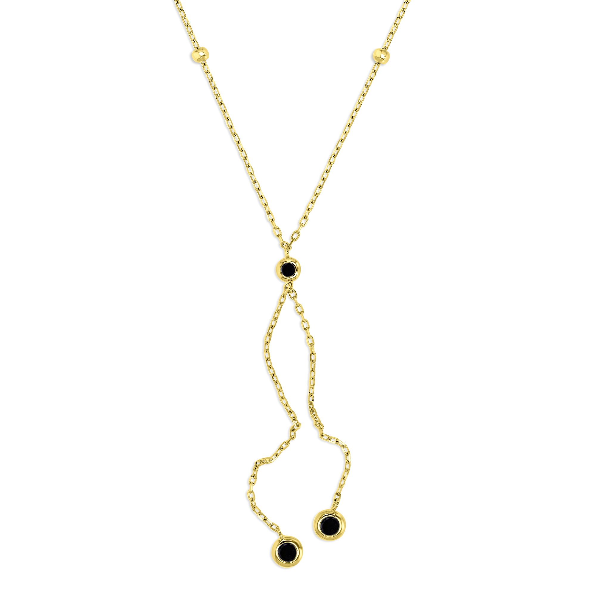 Sterling Silver Yellow 7 MM Polished Black Spinel Double Bezel Dangling 'Y' 18+2'' Necklace