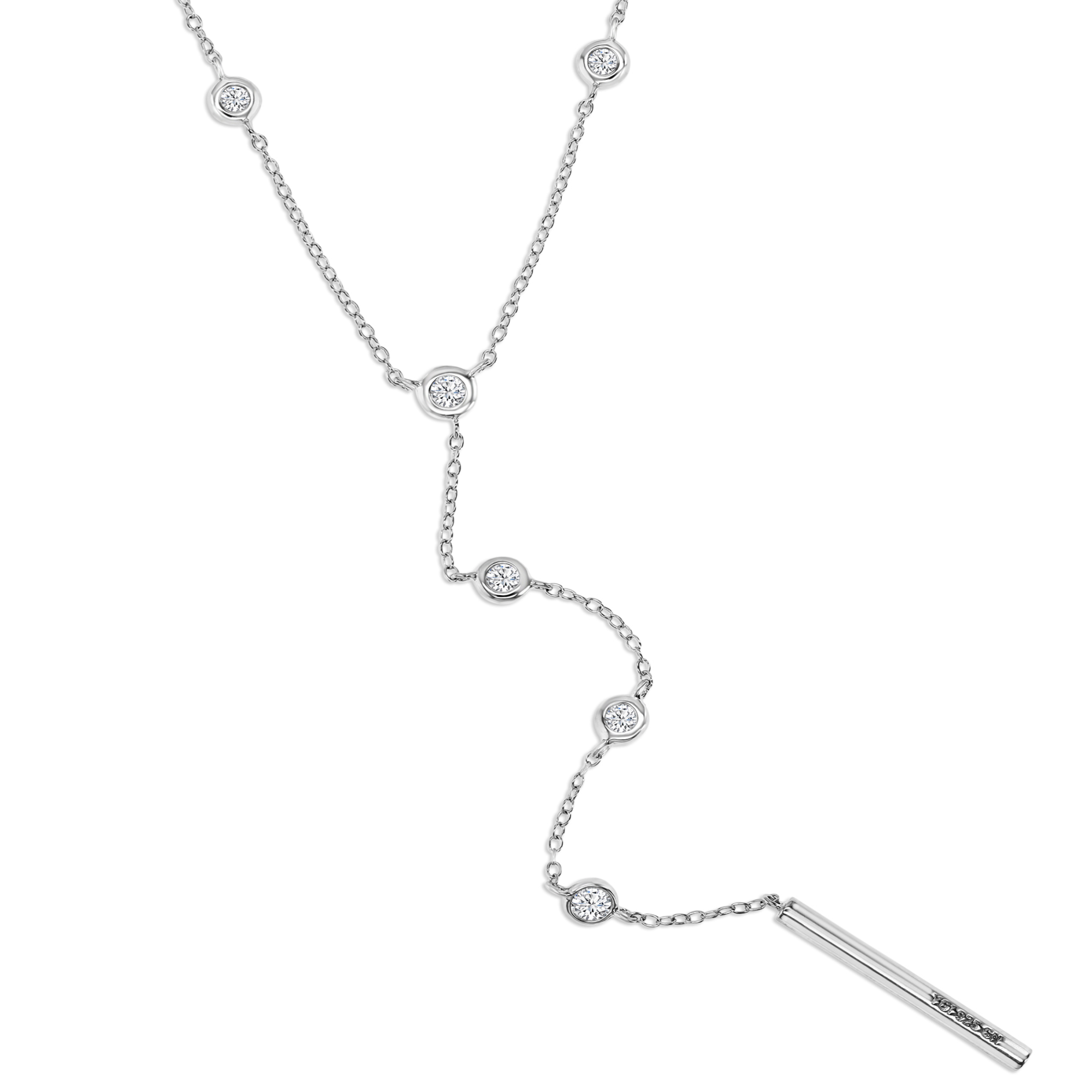 Sterling Silver Rhodium 24MM Polishd White CZ Bezel  Station 'Y' 18+2'' Necklace