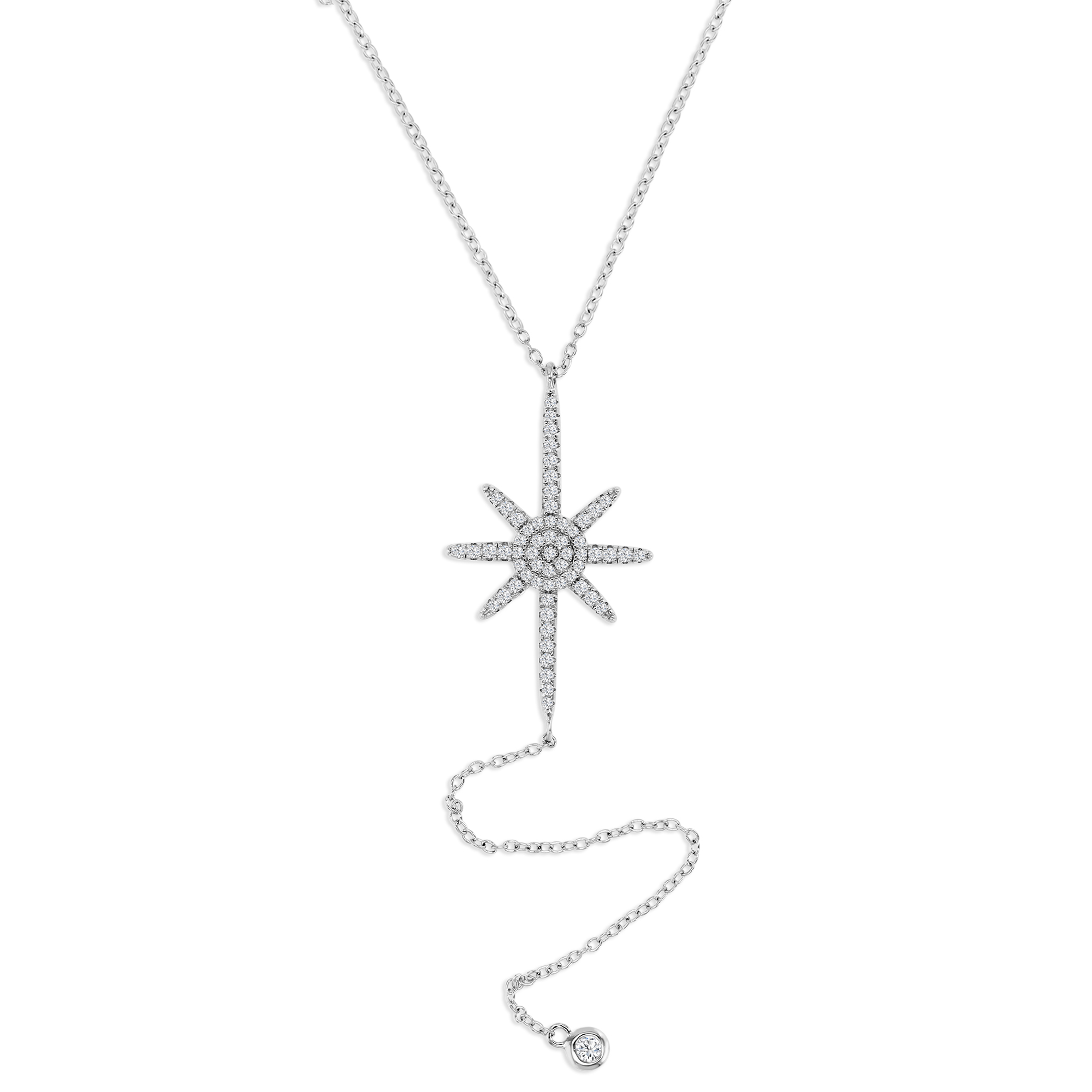Sterling Silver Rhodium Polished White CZ Pave Dangling Bezel 'Y' 18+2'' Necklace