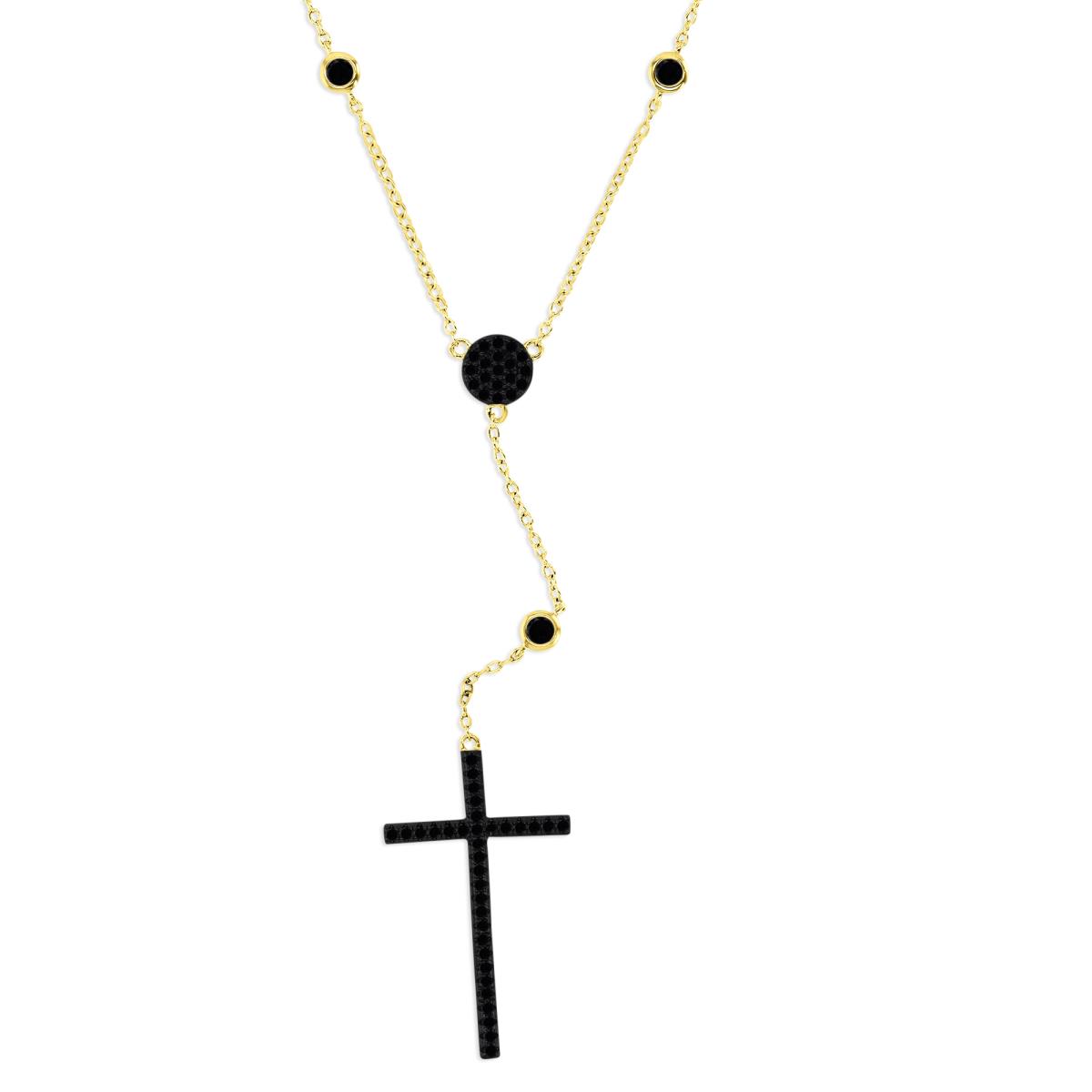 Sterling Silver Yellow 31MM Polished Black Spinel Station Bezel Dangling Cross 'Y' 18+2'' Necklace