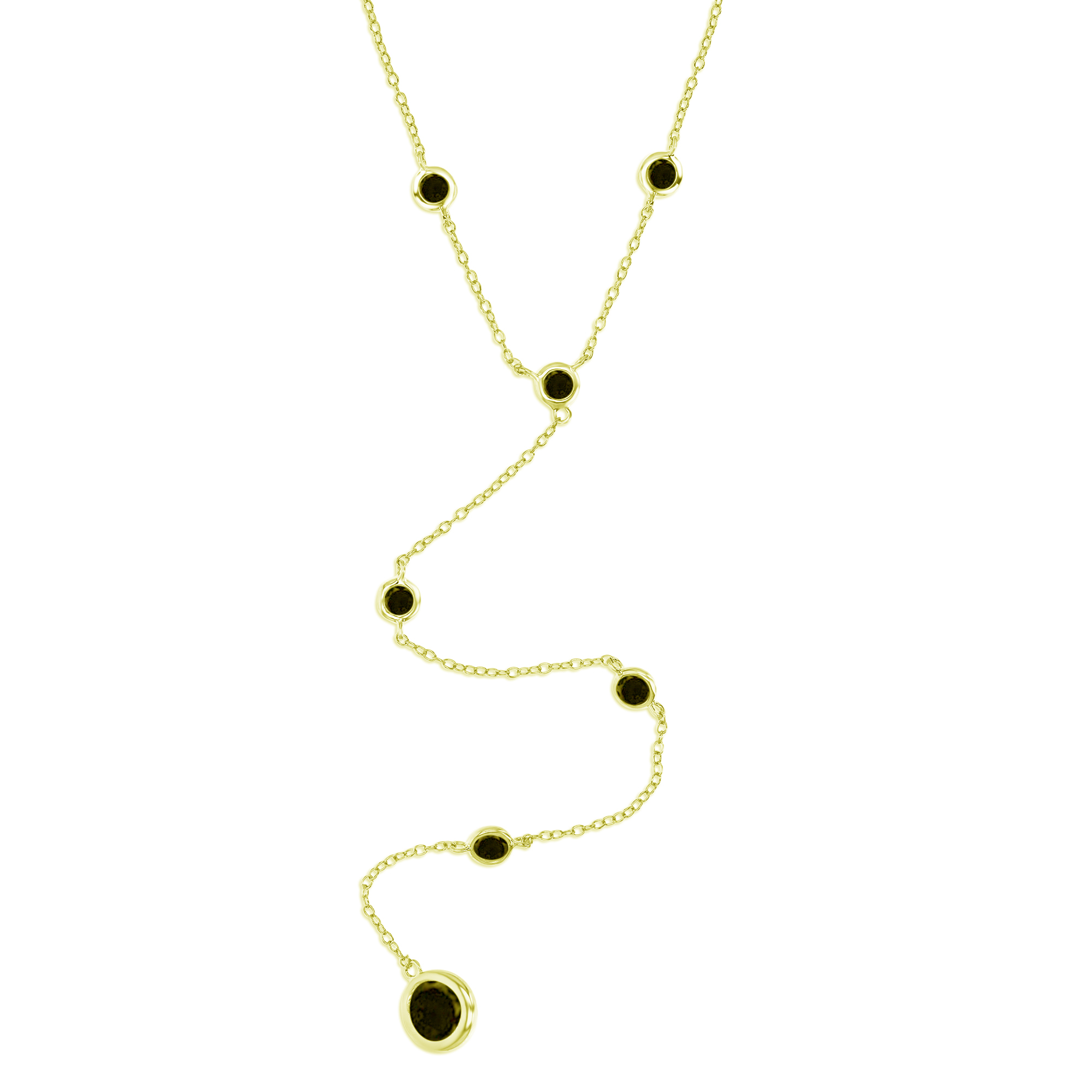 Sterling Silver Yellow 10MM Polished Black Spinel Bezel Station 'Y' 18+2'' Necklace