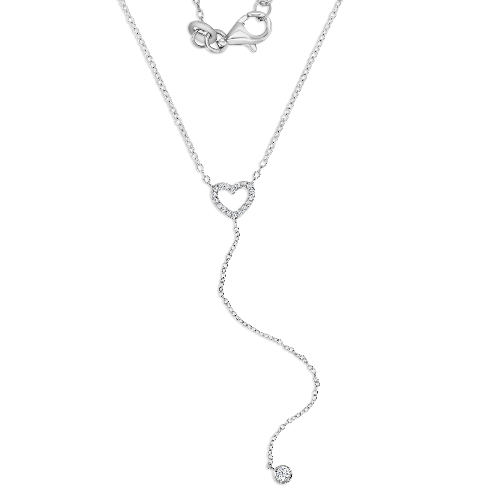 Sterling Silver Rhodium 11MM Polished White CZ Cut Out Heart 'Y' 18+2'' Necklace
