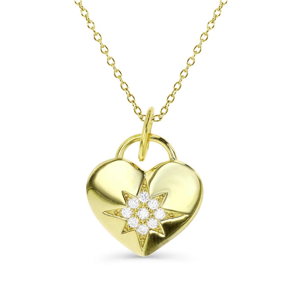 Sterling Silver Yellow 1M 25X17MM Polished White CZ Star Heart Dangling 18'' Necklace