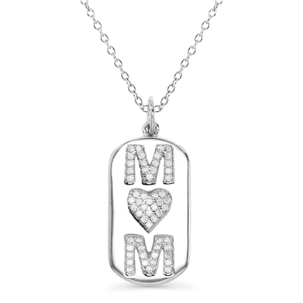 Sterling Silver Rhodium 27X12MM Polished White CZ 'MOM' 18'' Necklace