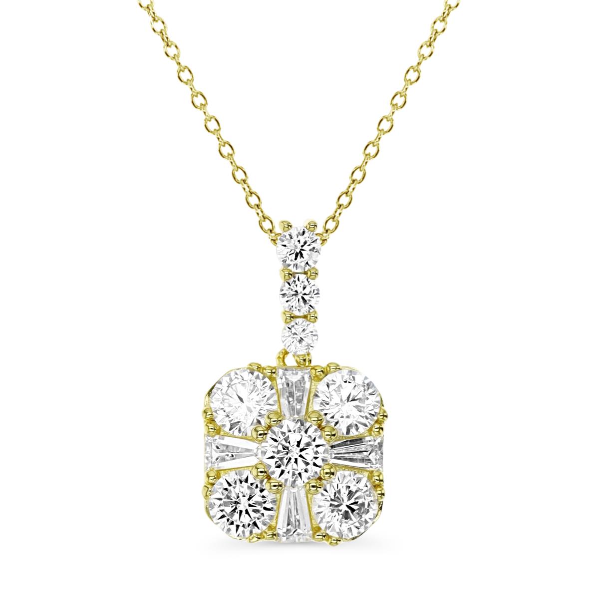 Sterling Silver Yellow 1M 22X12MM Polished White CZ Rnd & Tp Baguette 18'' Necklace