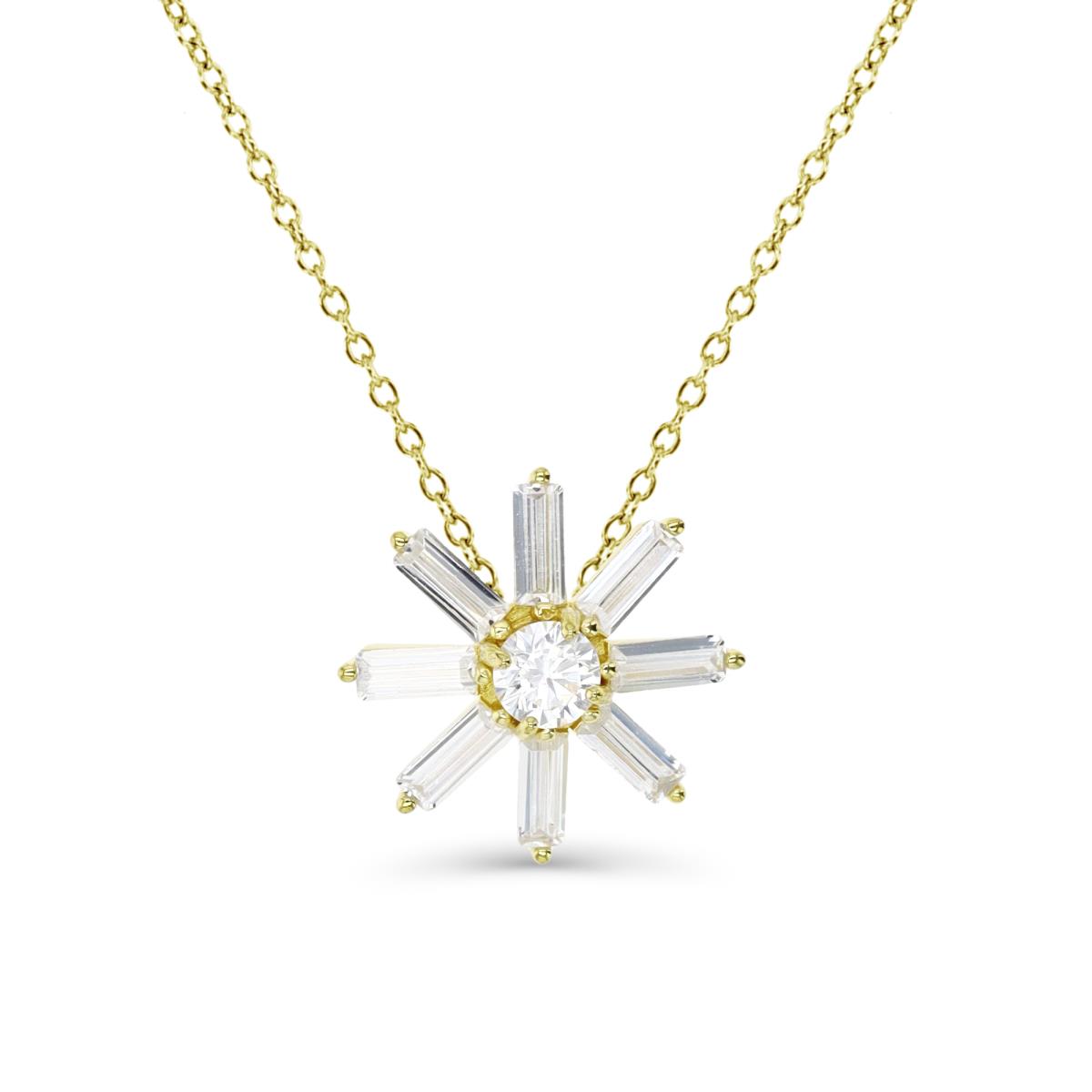 Sterling Silver Yellow 1M 15MM Polished White CZ Rnd & Str Baguette Flower 18'' Necklace