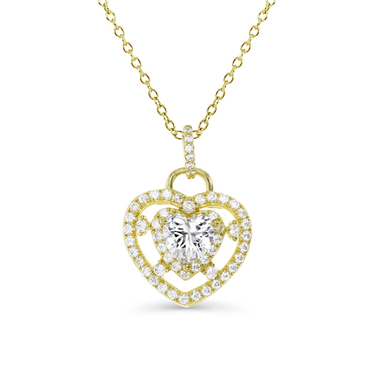Sterling Silver Yellow 1M 21X15MM Polished White CZ Heart 18'' Necklace