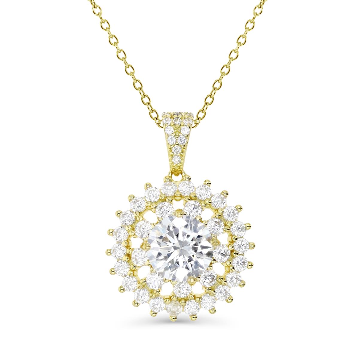 Sterling Silver Yellow 1M 25X18MM White CZ 18'' Necklace