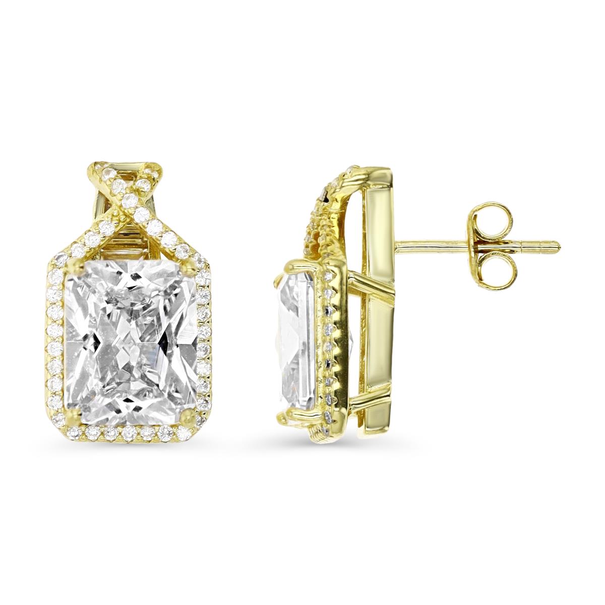 Sterling Silver Yellow 1M 17X10MM Polished White CZ Emerald Cut Stud Earring