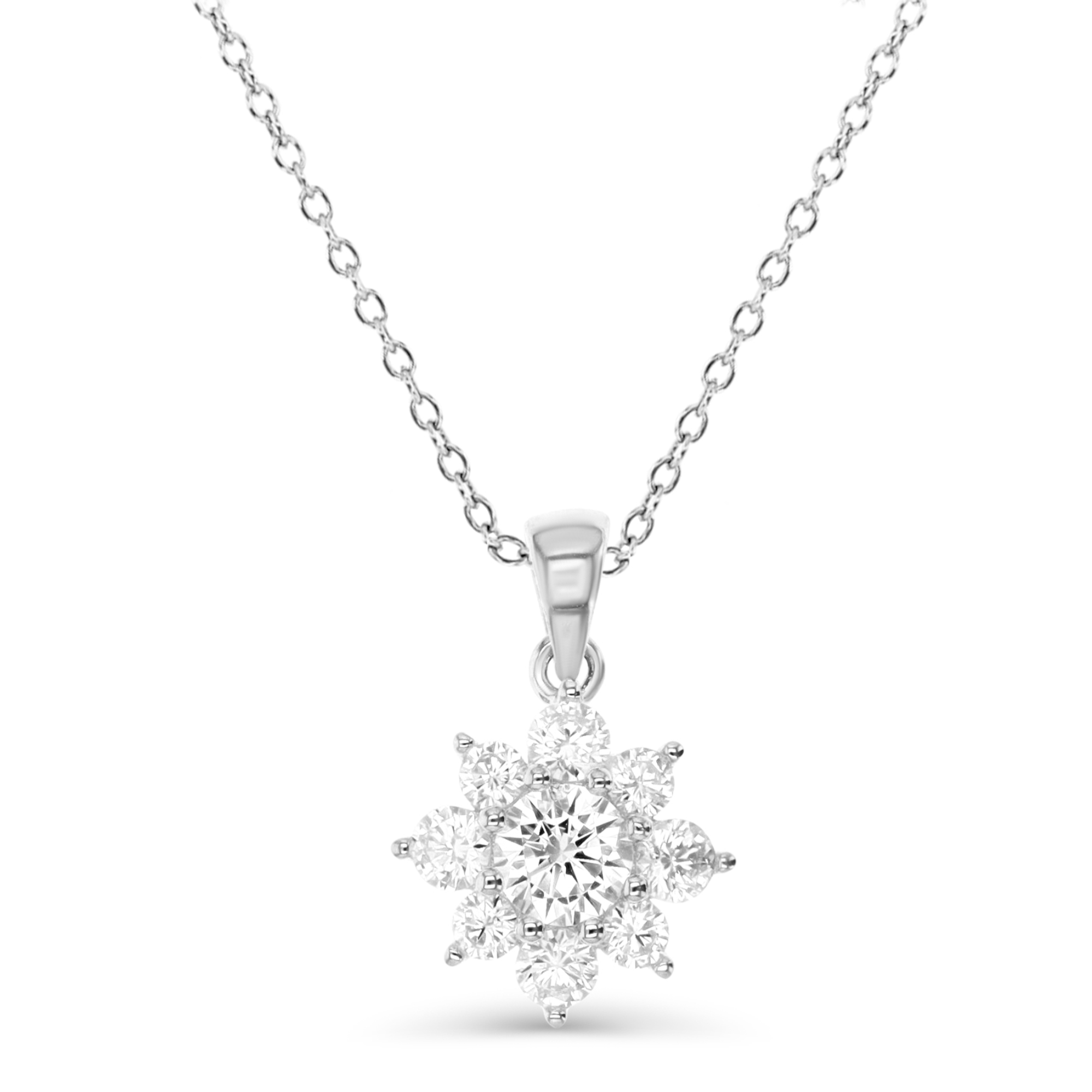 Sterling Silver Rhodium 18X12MM Polished White CZ Flower 18'' Necklace