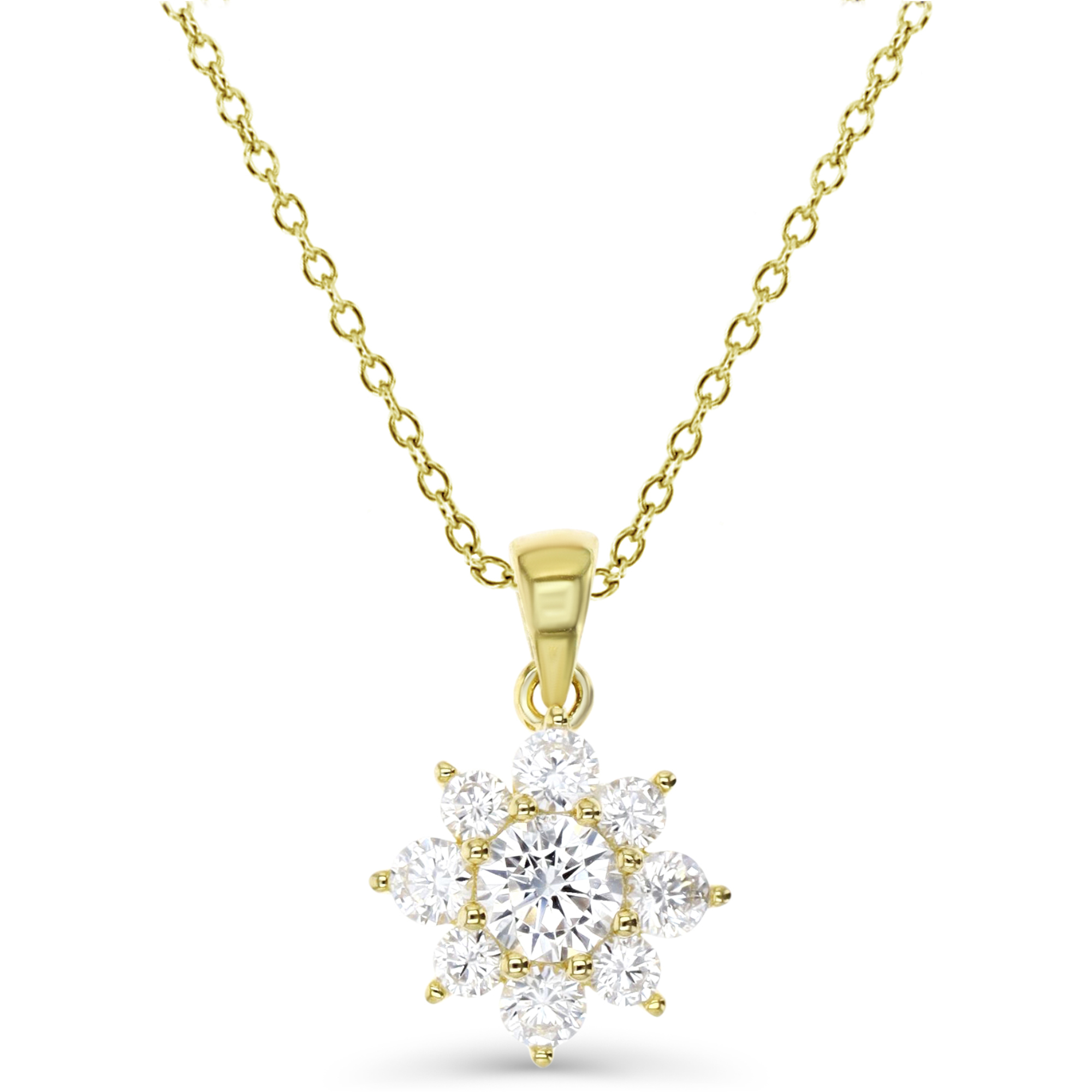Sterling Silver Yellow 18X12MM Polished White CZ Flower 18'' Necklace