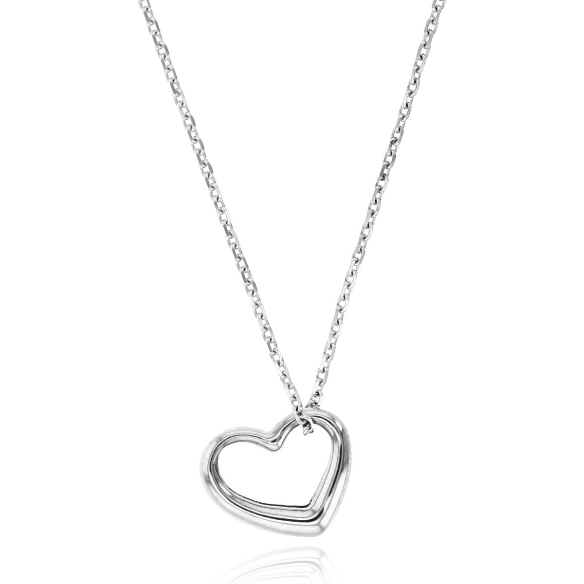 Sterling Silver Rhodium 9x8MM Dangling Heart 18'' Necklace