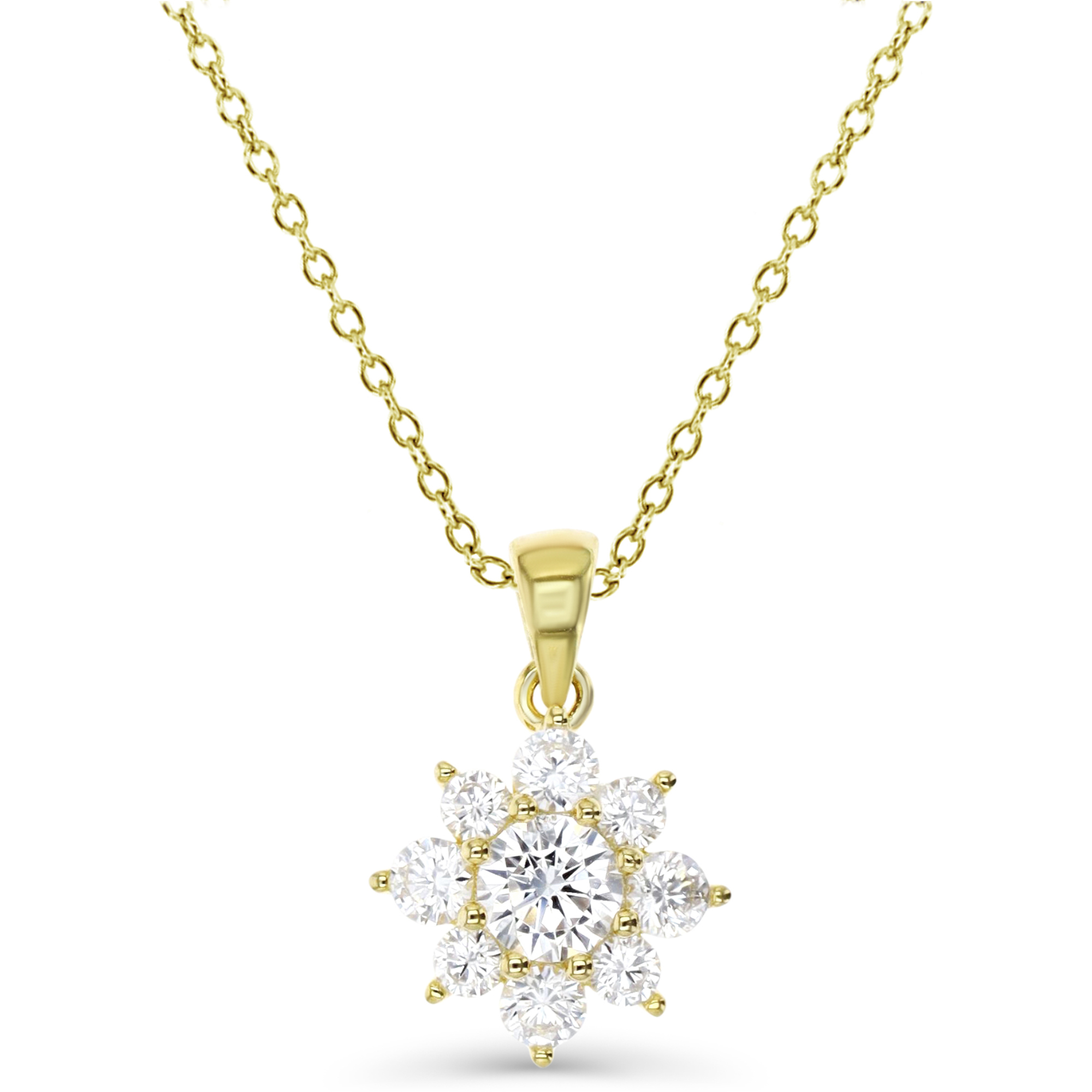 Sterling Silver Yellow 1M 18X12MM Polished White CZ Flower 18'' Necklace