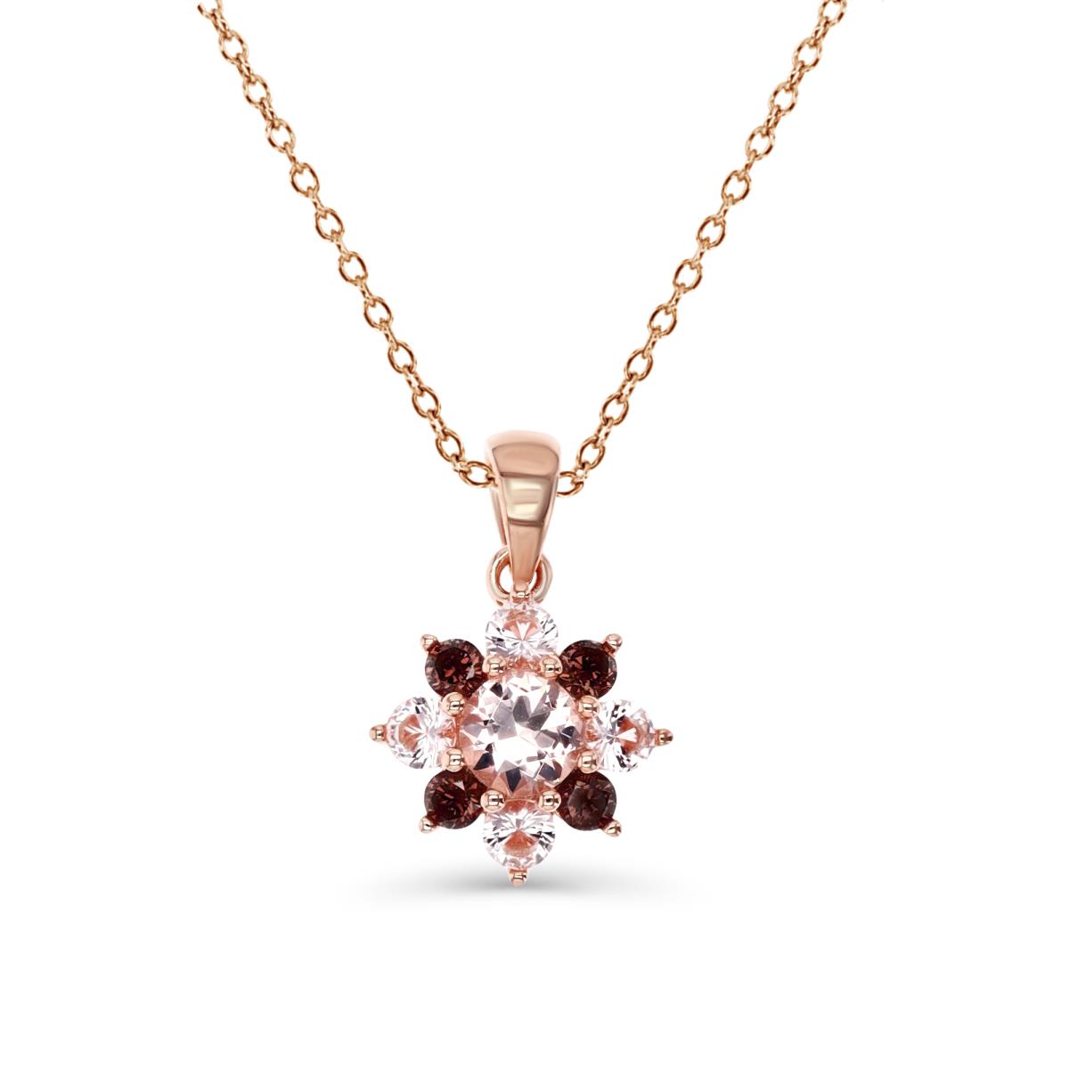 Sterling Silver Rose 18X12MM Polished Morganite & Smokey Flower 18'' Necklace
