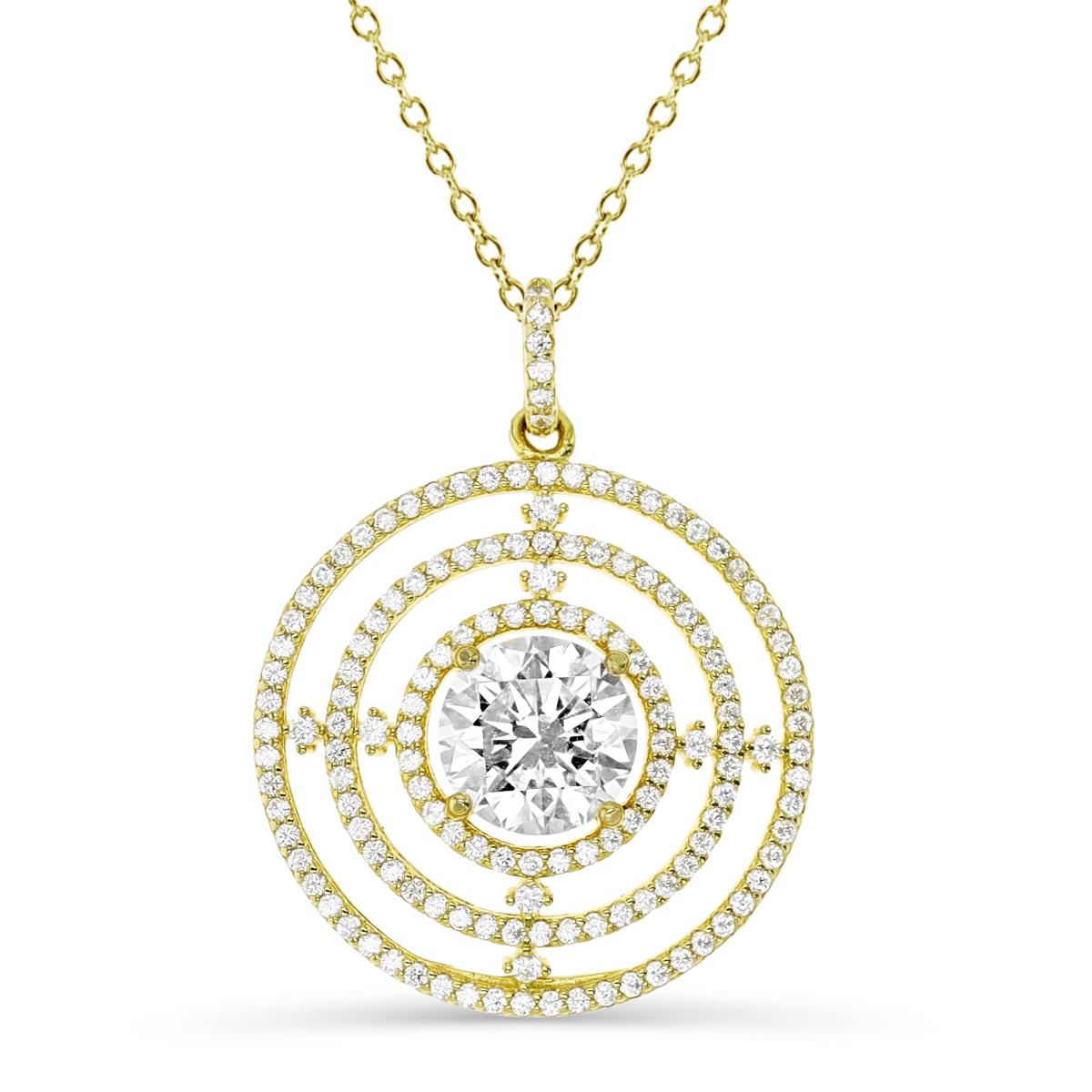 Sterling Silver Yellow 1M 30X22MM Polished White CZ Triple Halo Circle 18'' Necklace