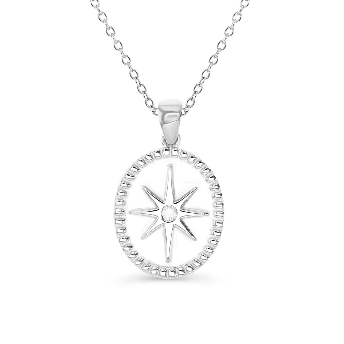 Sterling Silver Rhodium 23X14MM White CZ Star Medal Necklace 18'' Necklace