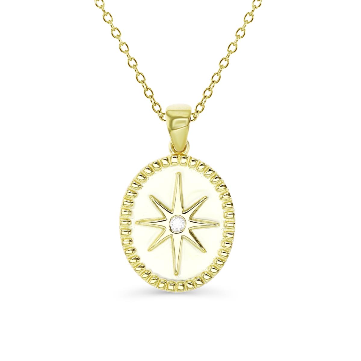 Sterling Silver Yellow 23X14MM White CZ Star Medal Necklace 18'' Necklace