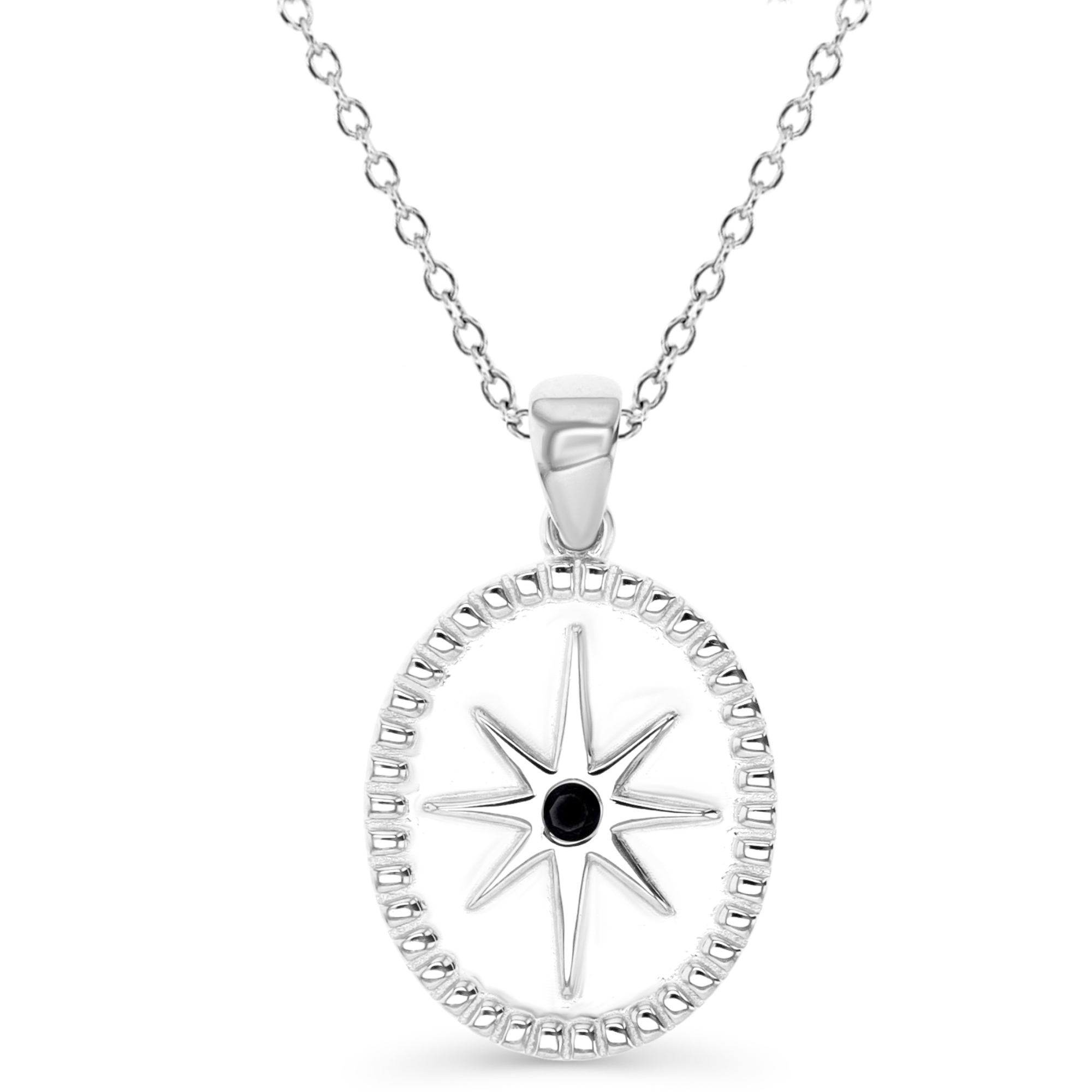 Sterling Silver Rhodium 23X14MM Cr Spinel Star Medal Necklace 18'' Necklace