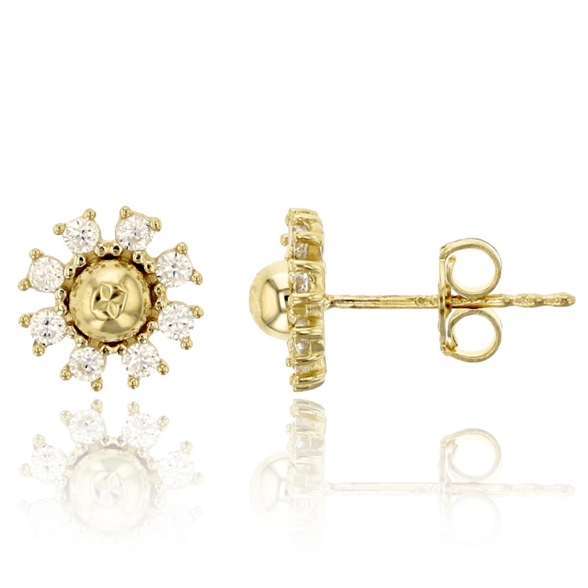 14K Yellow Gold Star DC Micropave Flower Stud Earring