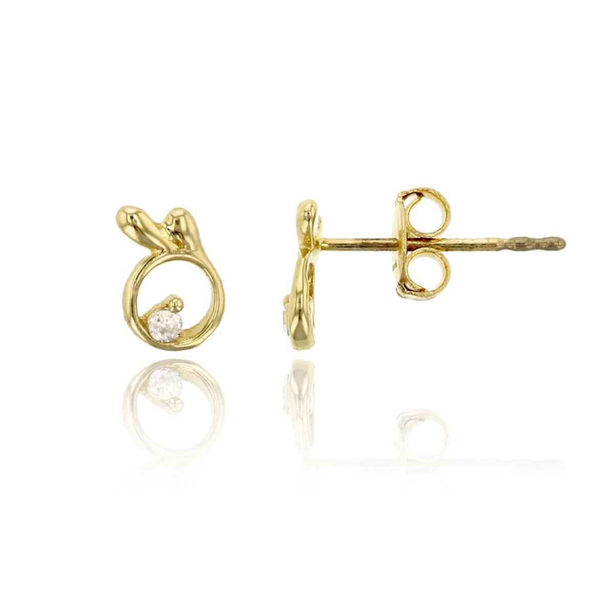 14K Yellow Gold Micropave Rd Cut Fish Stud Earring