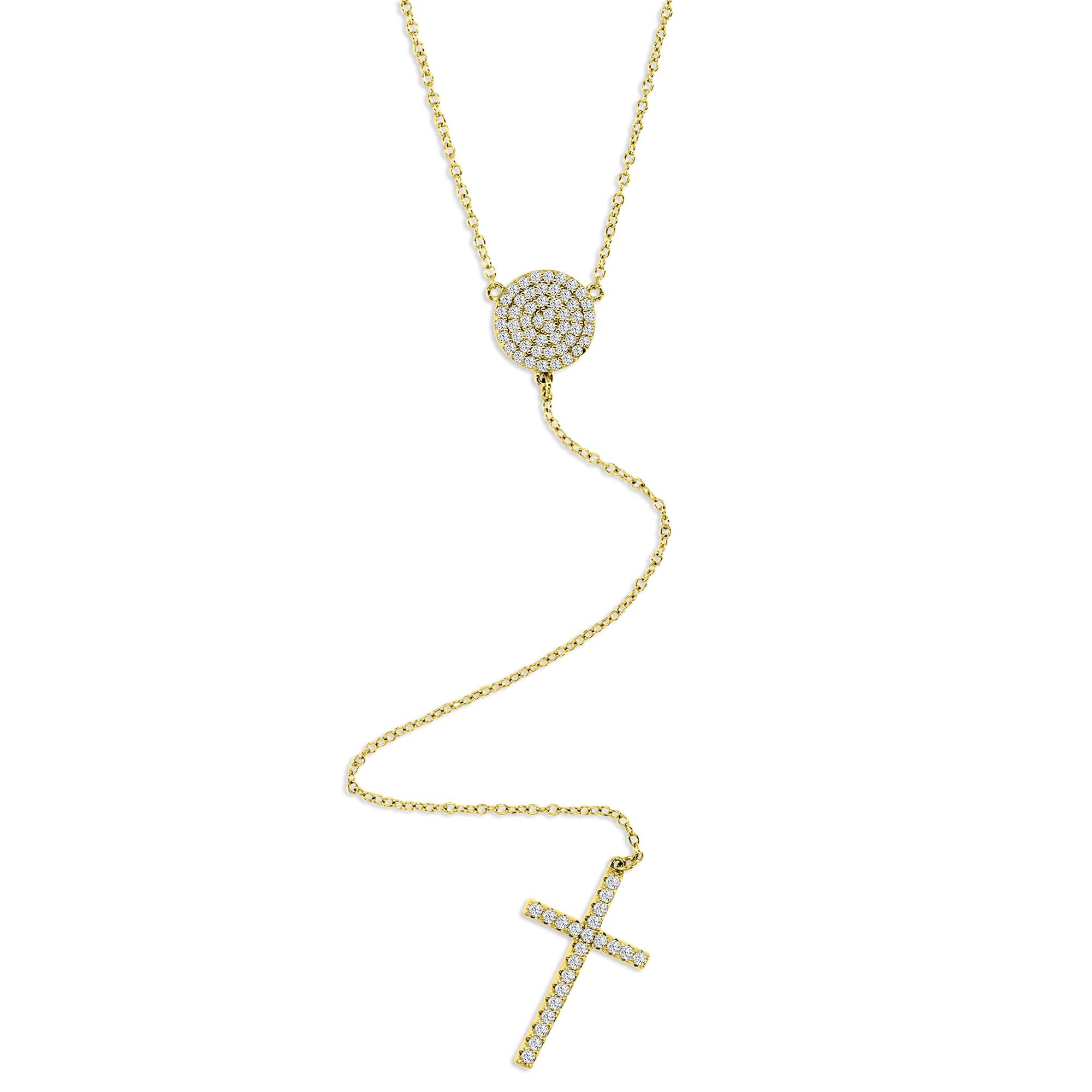 Sterling Silver Yellow 1M 22MM Polished White CZ Pave Dangling Cross 'Y' 18+2'' Necklace