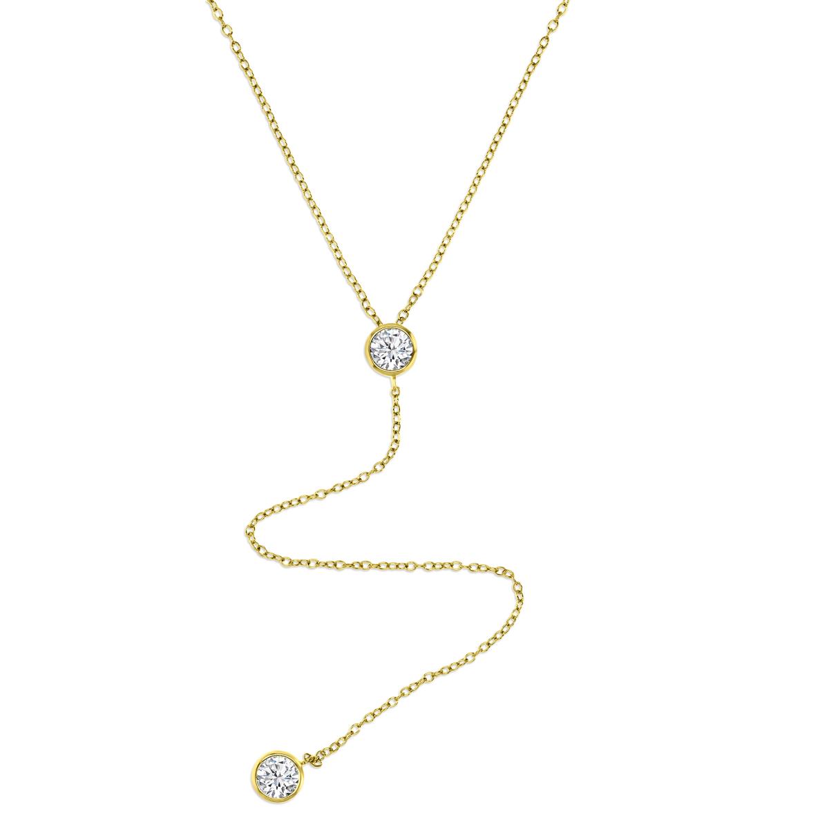 Sterling Silver Yellow 6MM Polished White CZ Bezel 'Y' 18+2'' Necklace