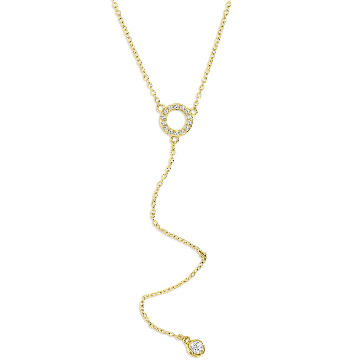 Sterling Silver Yellow 5MM Polished White CZ Open Circle 'Y' 18+2'' Necklace