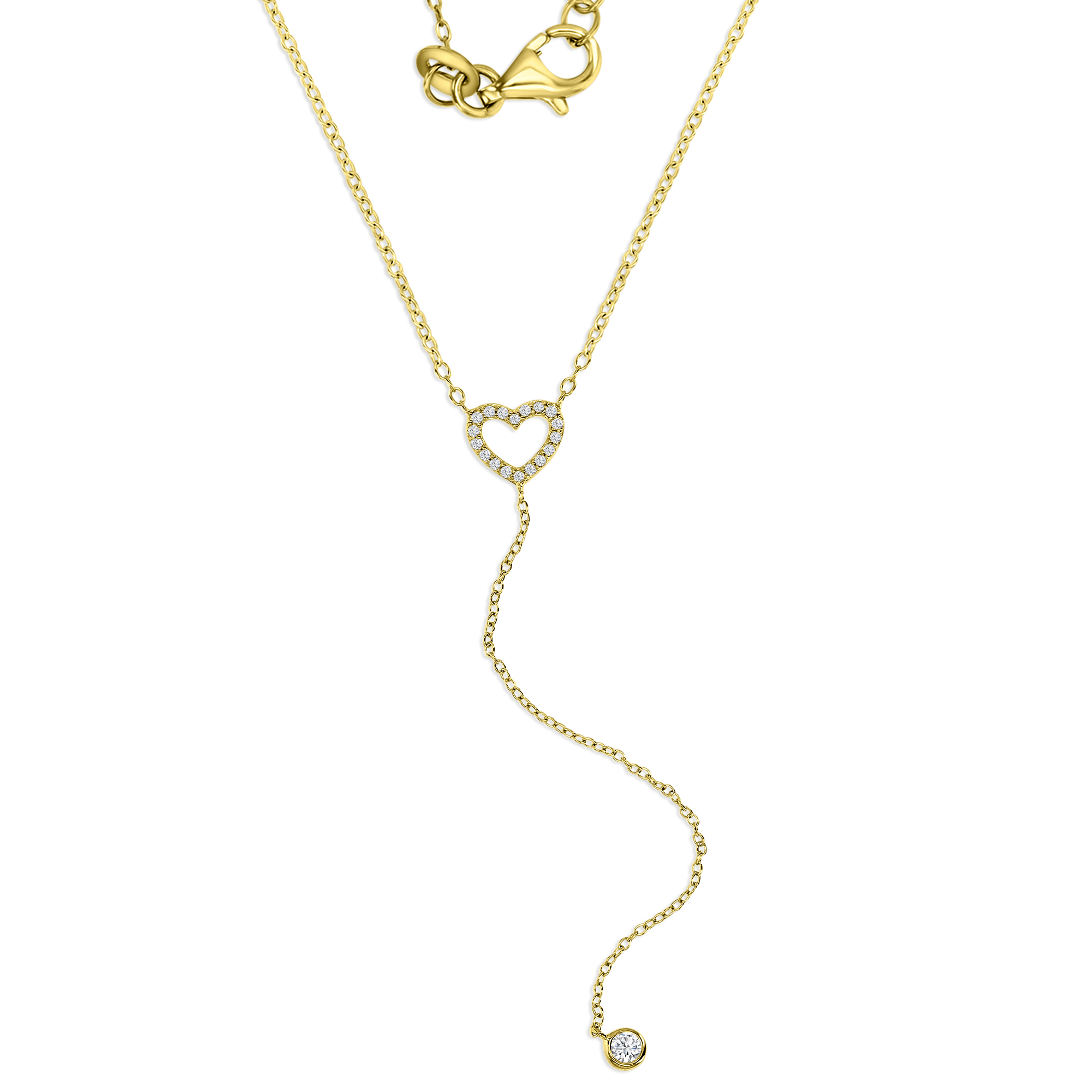 Sterling Silver Yellow 11MM Polished White CZ Cut Out Heart 'Y' 18+2'' Necklace