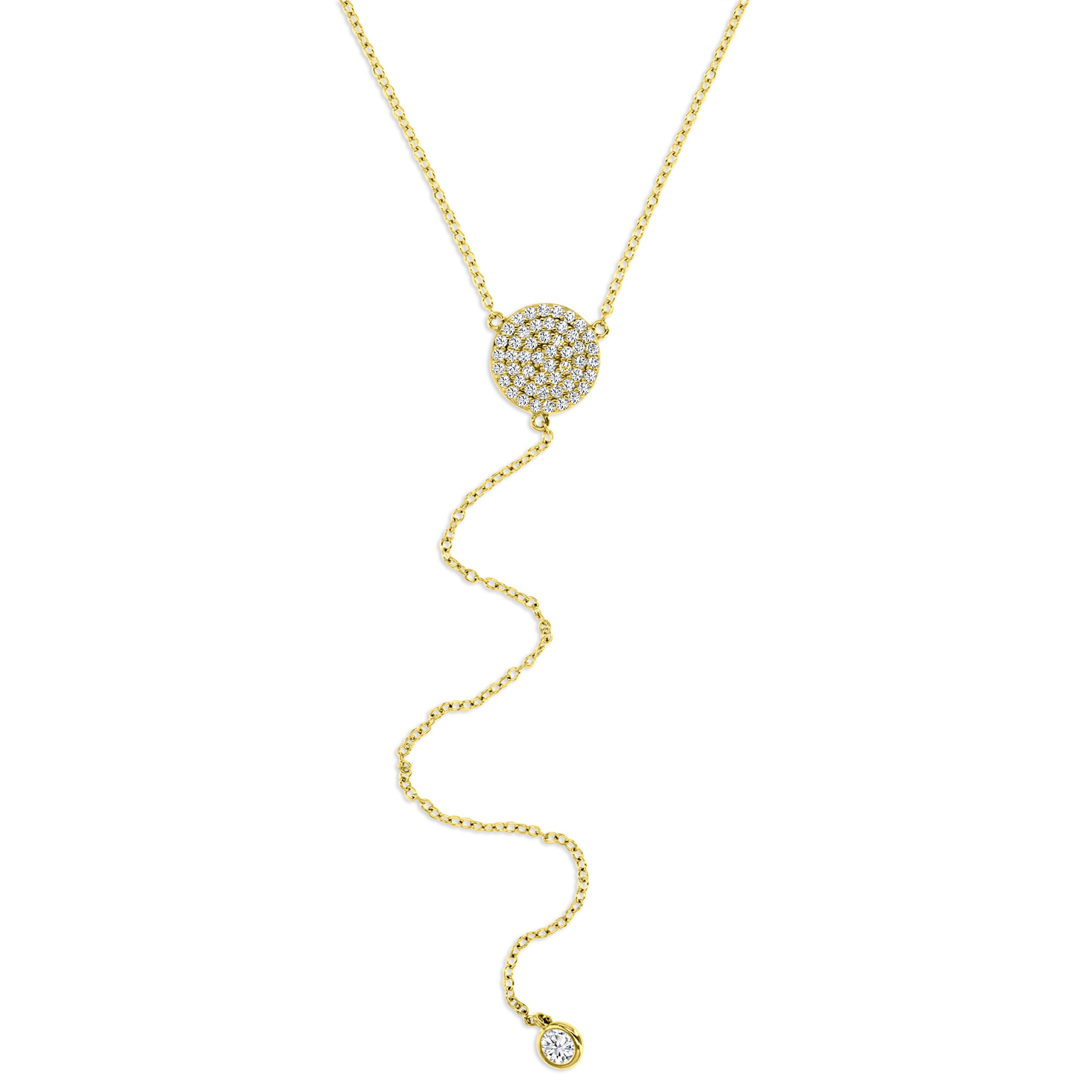 Sterling Silver Yellow 4MM Polished White CZ Pave Bezel 'Y' 18+2'' Necklace