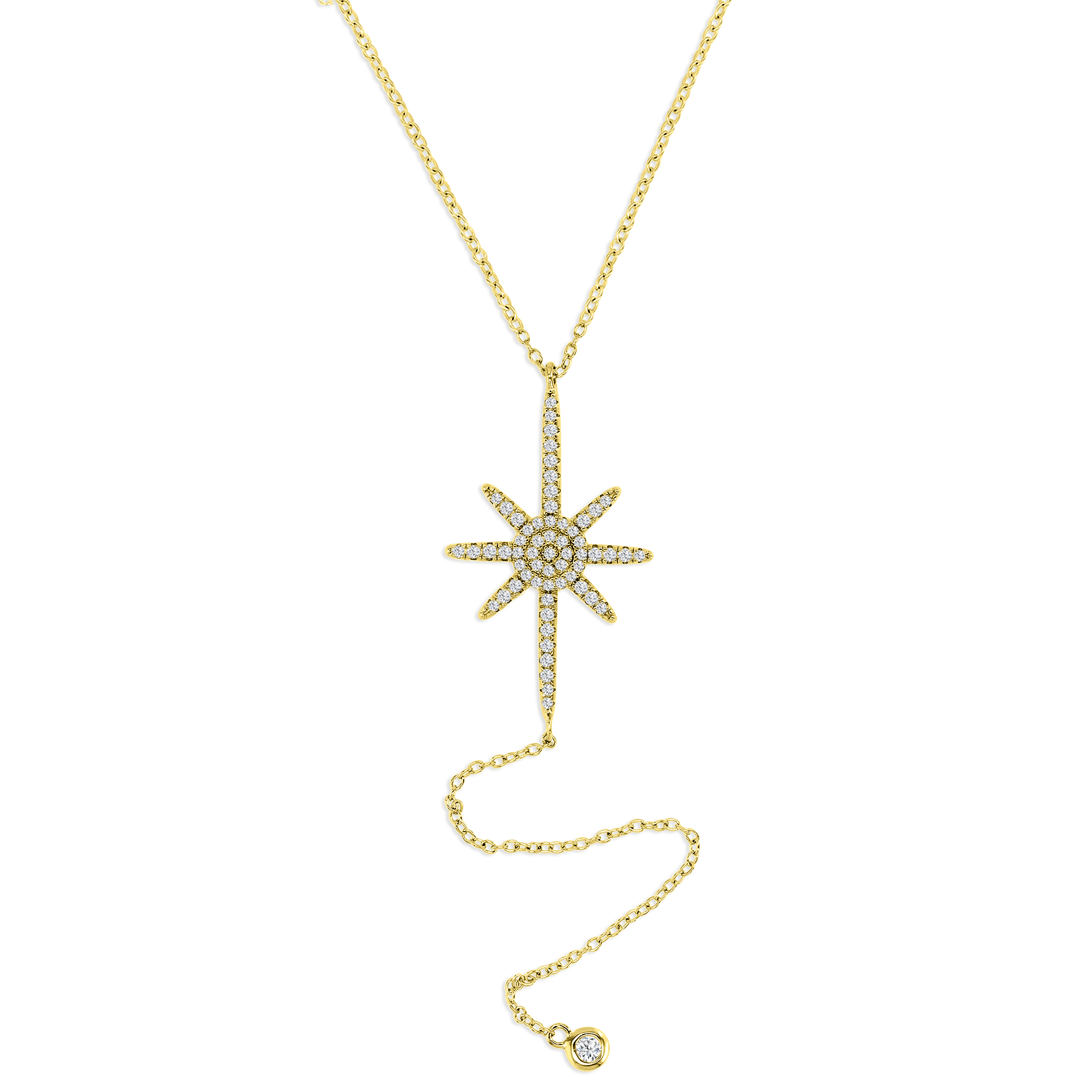 Sterling Silver Yellow 1M Polished White CZ Pave Dangling Bezel 'Y' 18+2'' Necklace