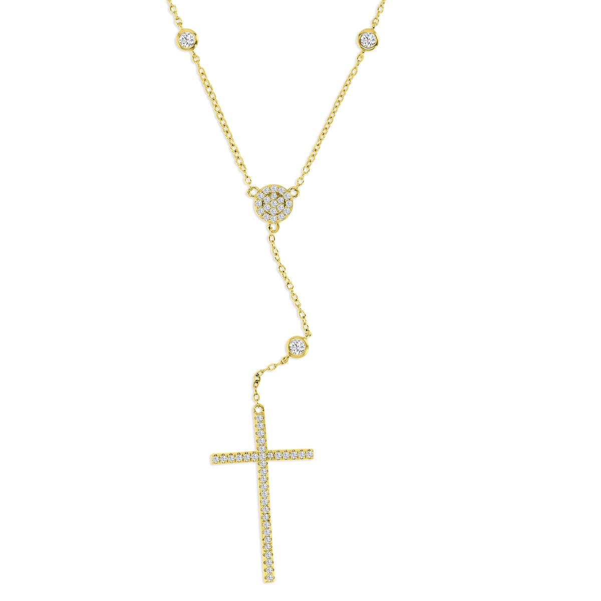 Sterling Silver Yellow 1M 31MM Polished White CZ Station Bezel Dangling Cross 'Y' 18+2'' Necklace
