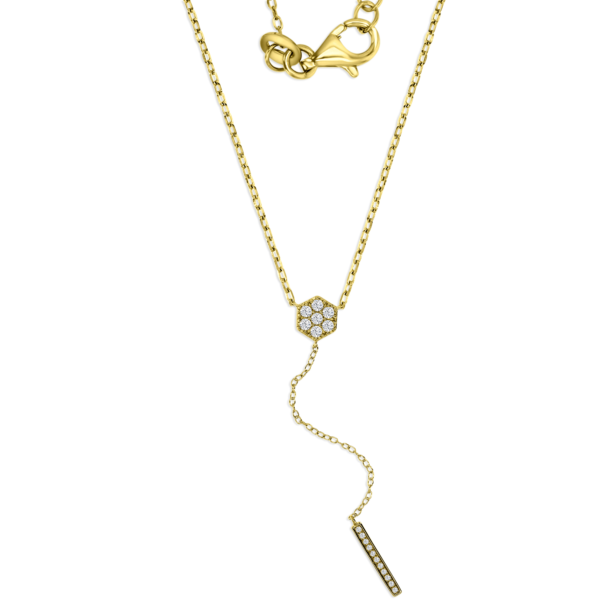 Sterling Silver Yellow 1M 15MM Polished White CZ Pave 'Y' 18+2'' Necklace