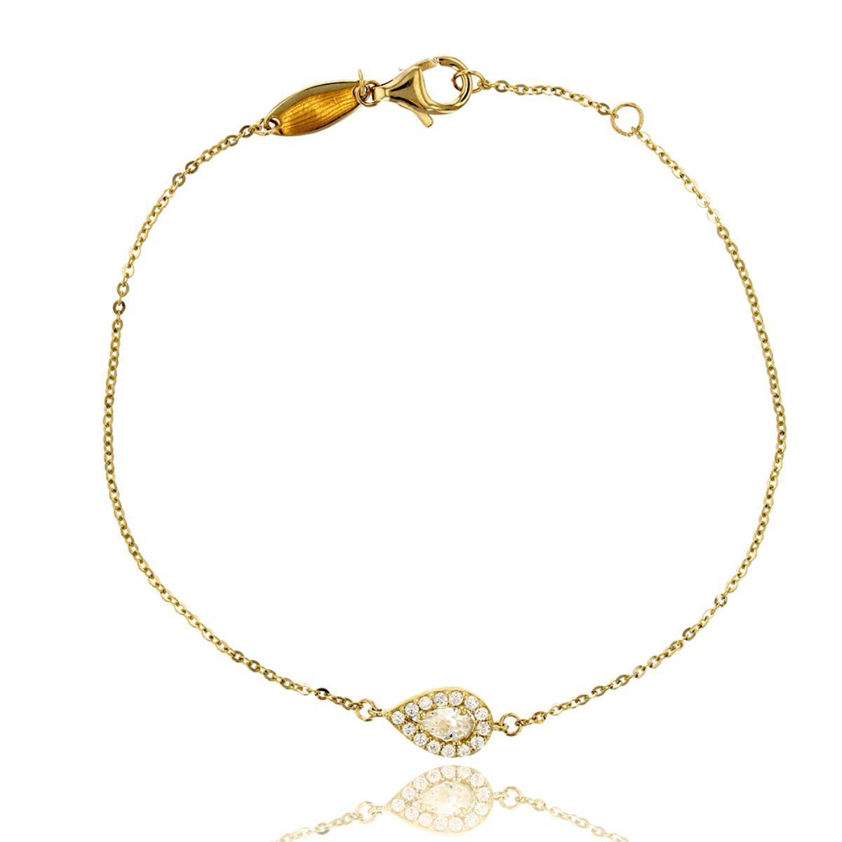 14K Yellow Gold Micropave Pear Halo with Engraved Plate  6.75+0.5" Bracelet